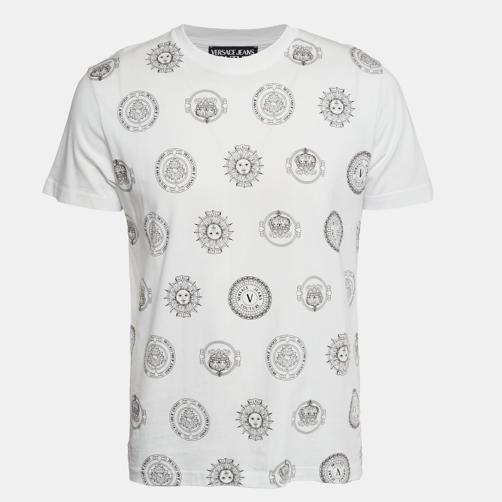 Versace Jeans Couture White Printed Jersey Cre Neck T-Shirt L