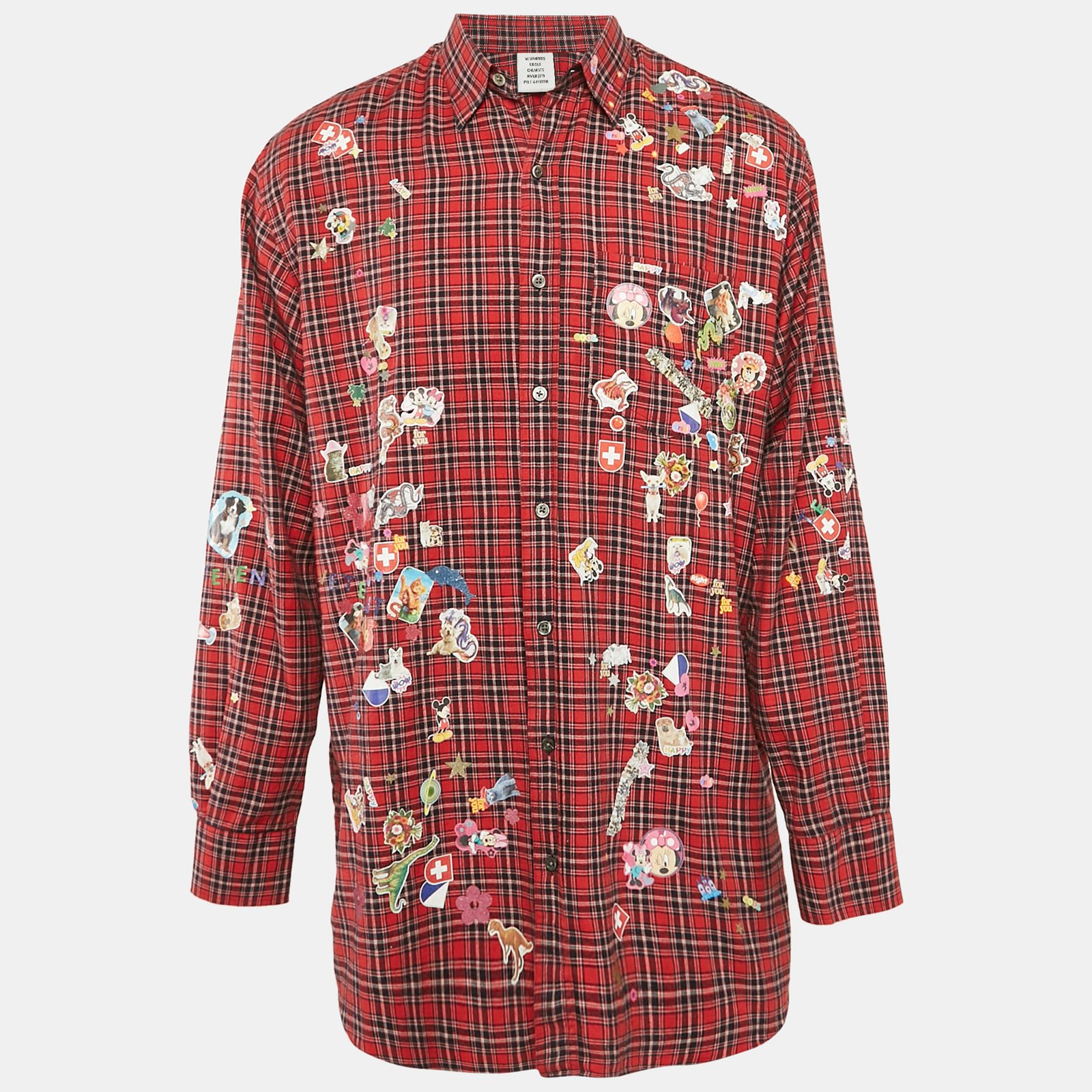 Vetements Red Plaid Sticker Print Chemises Oversized Shirt XS