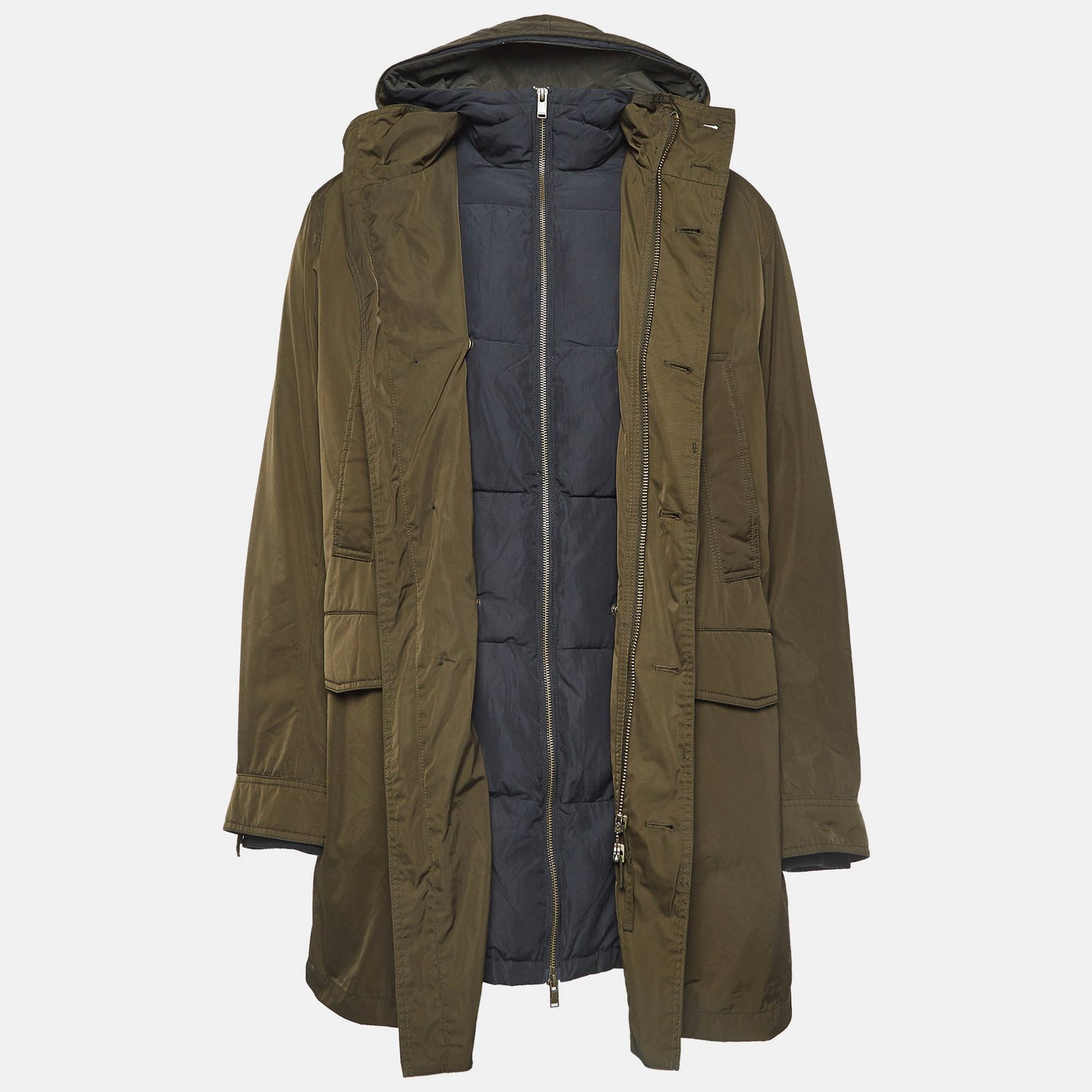 Zadig & Voltaire Green Synthetic Detachable Lining Bob Parka Jacket L