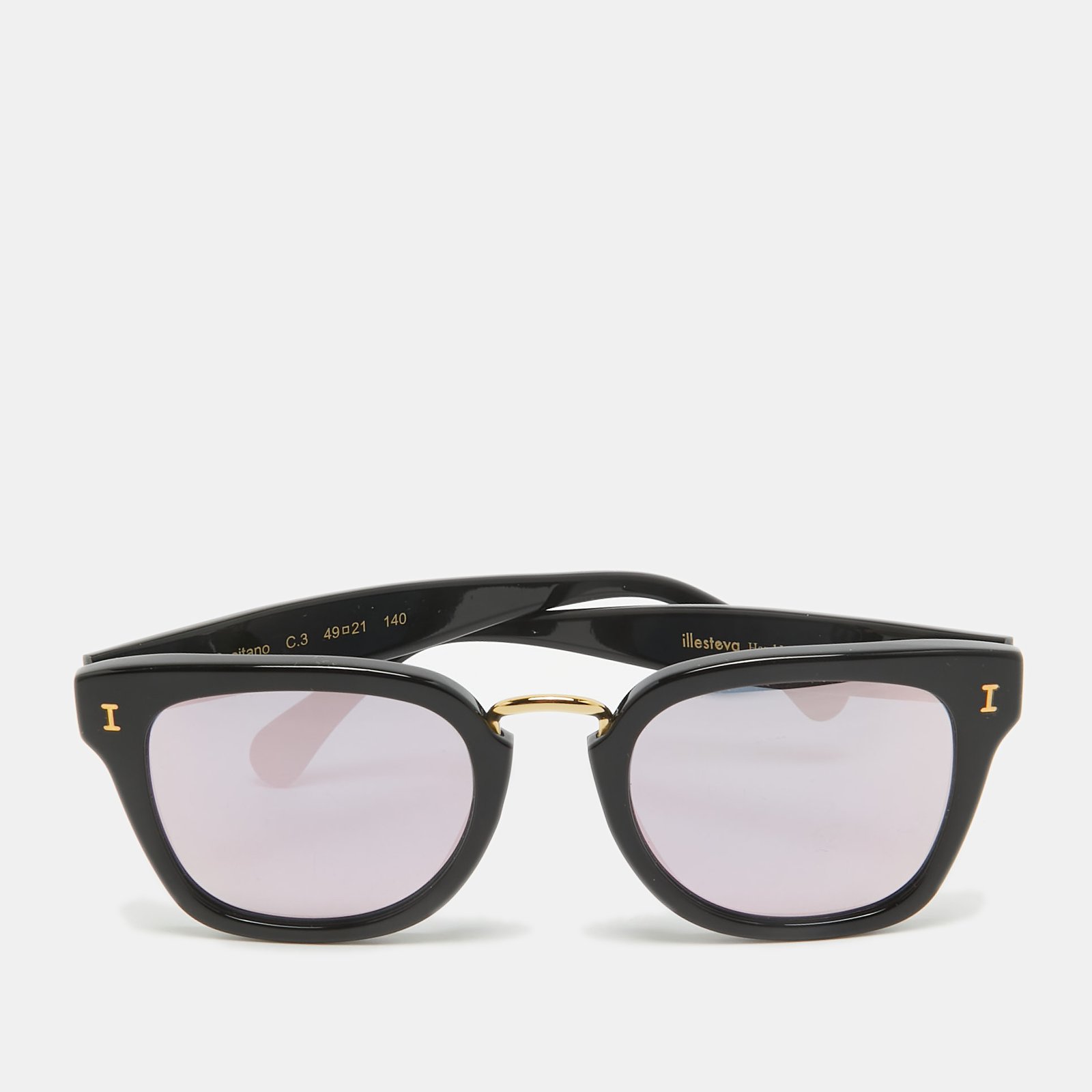 Illesteva Positano Black/Rose Gold Mirrored Frame Wayfarer Sunglasses