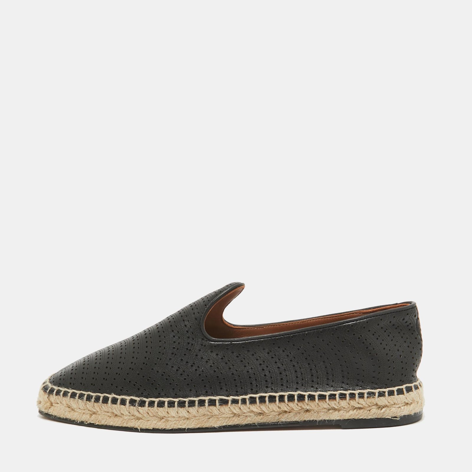 Alaia Black Perforated Leather Slip On Espadrille Flats Size 41