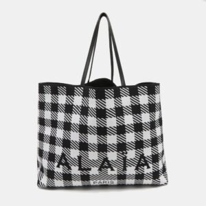 Alaia Black/White Canvas and Leather Large Houndstooth Tote