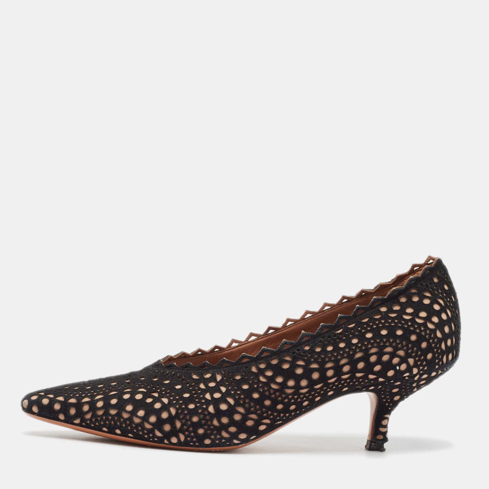 Alaia Black/Beige Suede Pointed Toe Pumps Size 39
