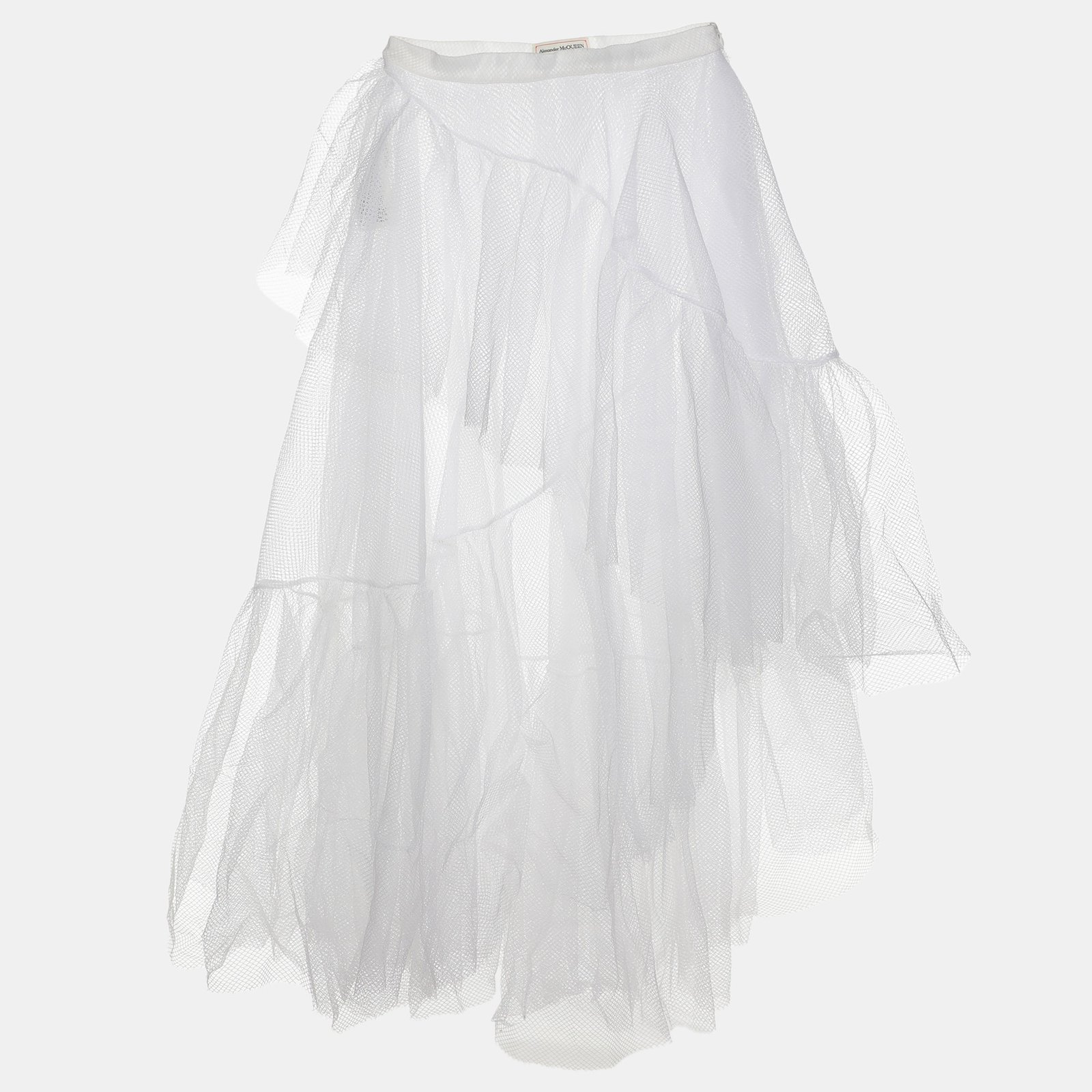 Alexander McQueen White Mesh Asymmetric Midi Skirt M