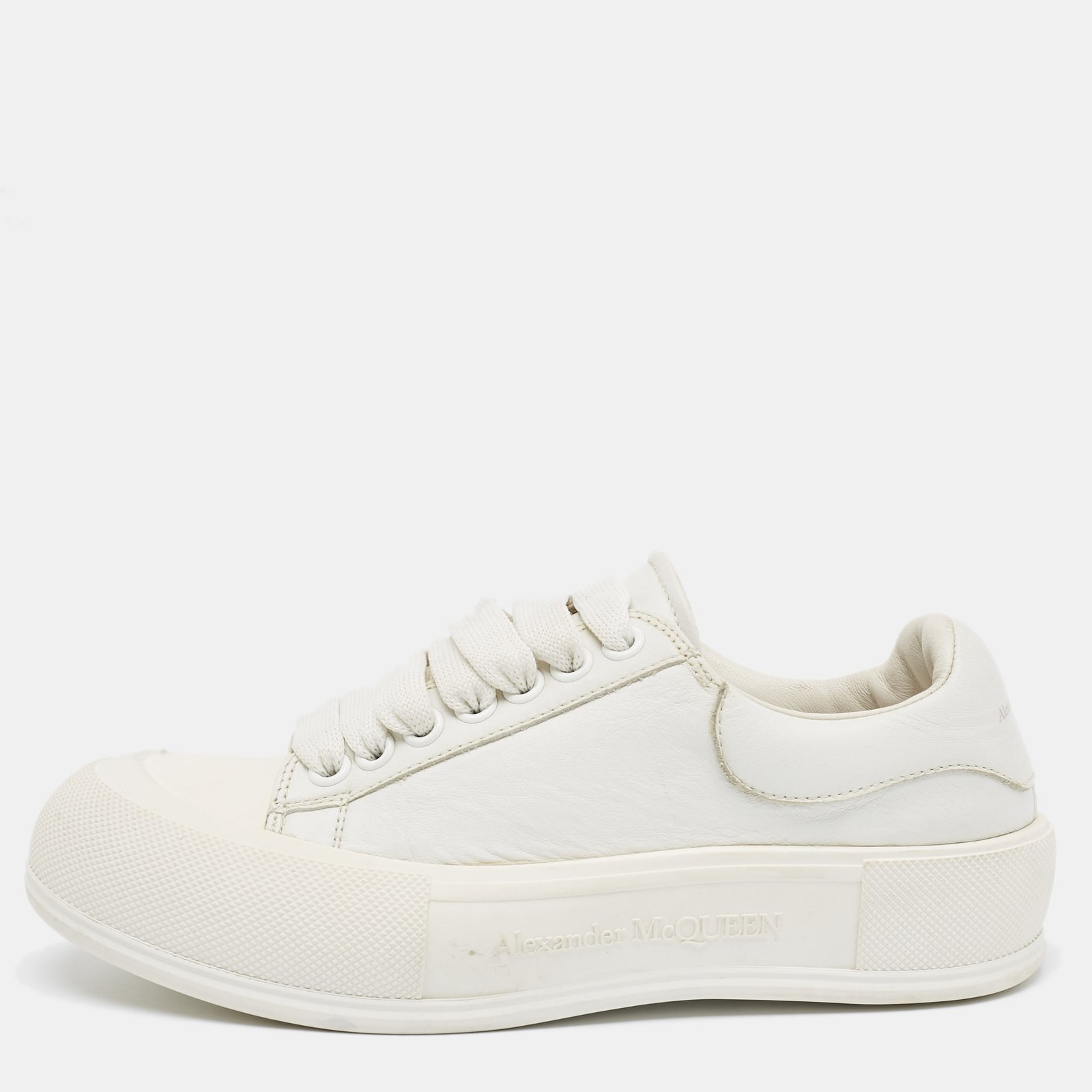 Alexander McQueen White Leather Deck Plimsoll Lace Up Sneakers Size 39