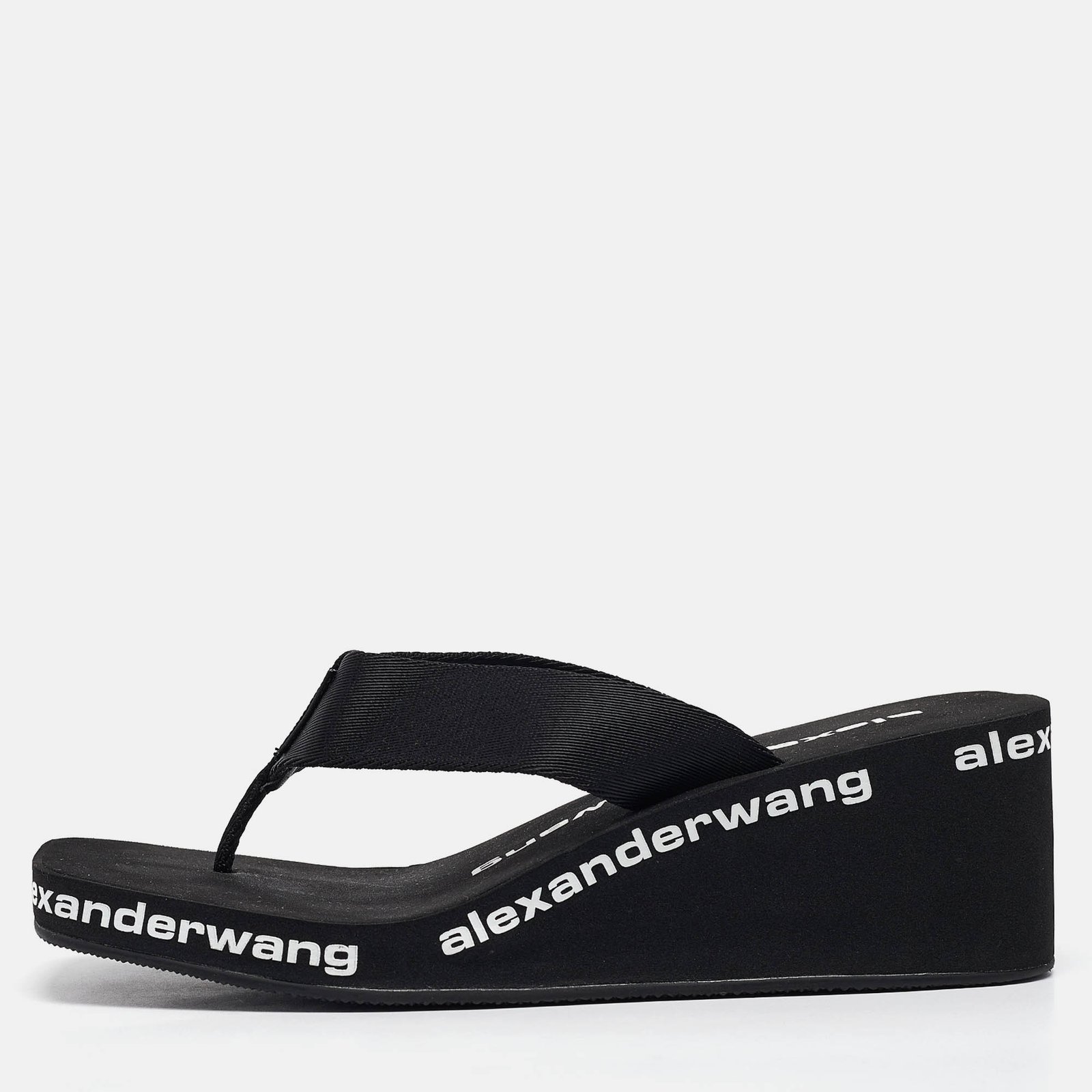 Alexander Wang Black Canvas Thong Wedge Sandals Size 37