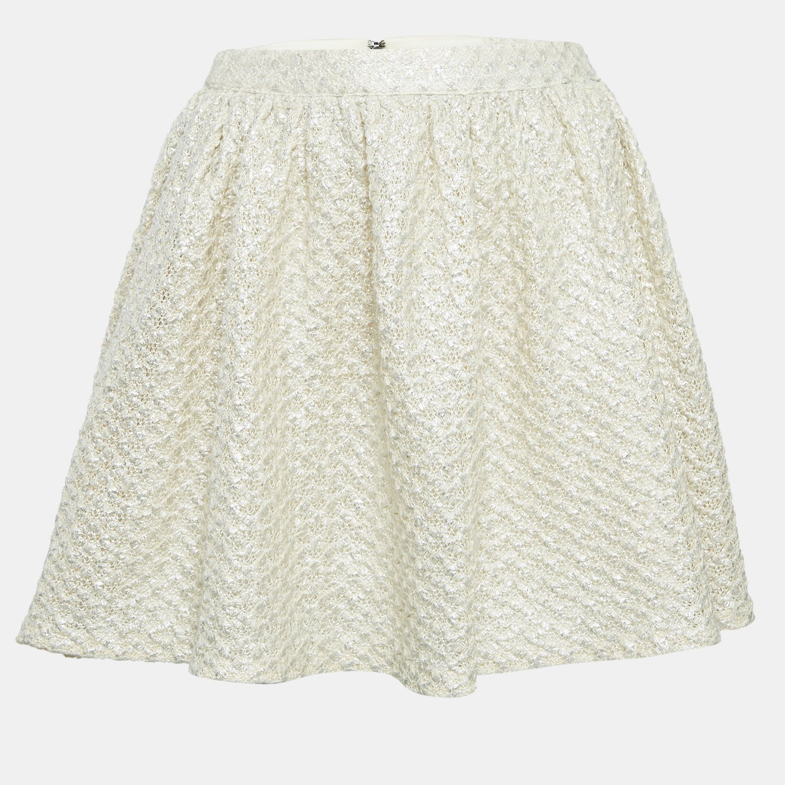 Alice + Olivia Beige Metallic Print Cotton Lace Mini Skirt M