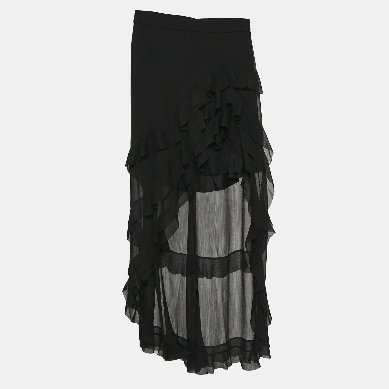Alice + Olivia Black Crepe Ruffled Asymmetric Skirt S