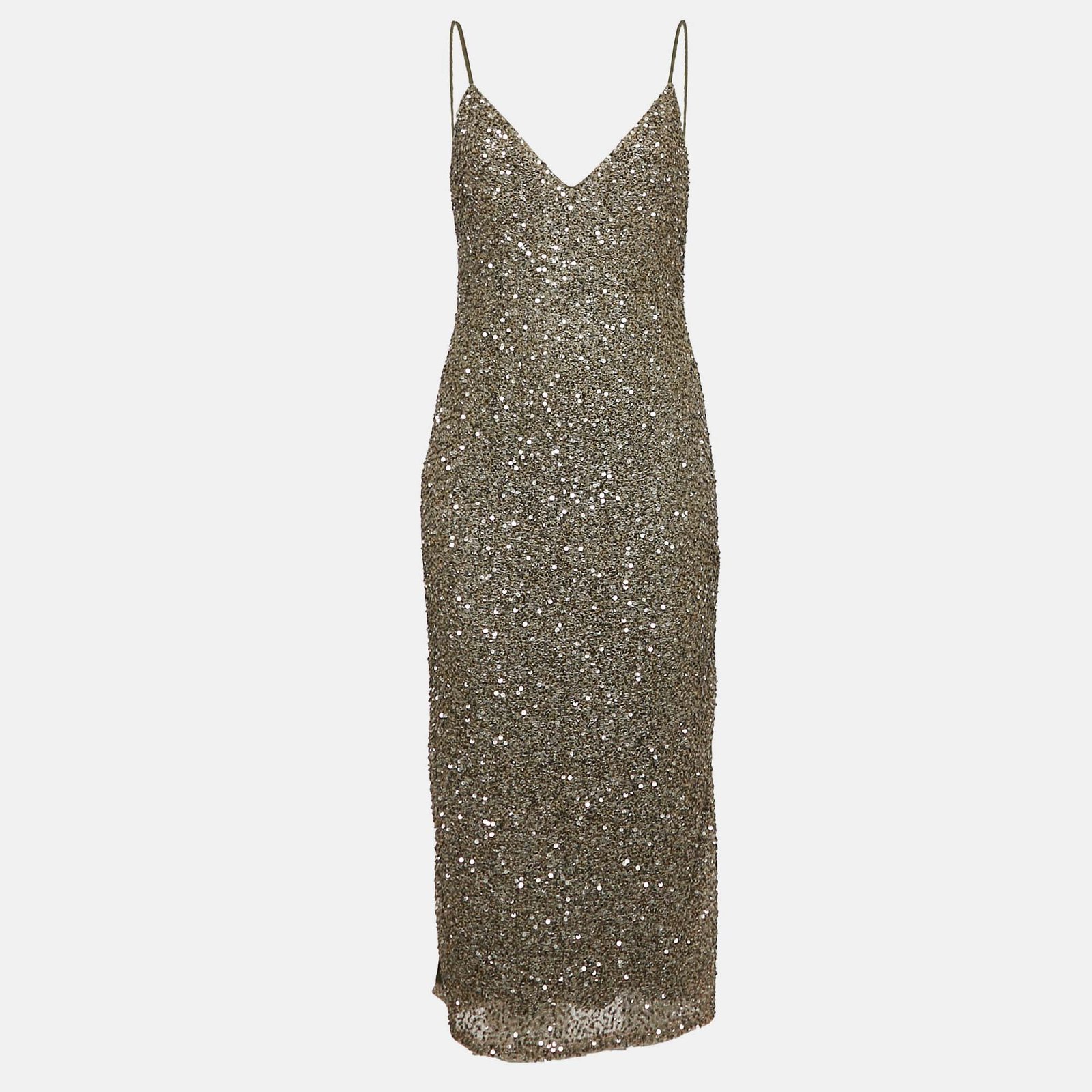 Alice + Olivia Green Sequin Embellished Nylon Mini Slip Dress M