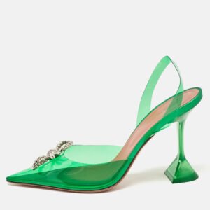 Amina Muaddi Green PVC Rosie Slingback Pumps Size 40.5