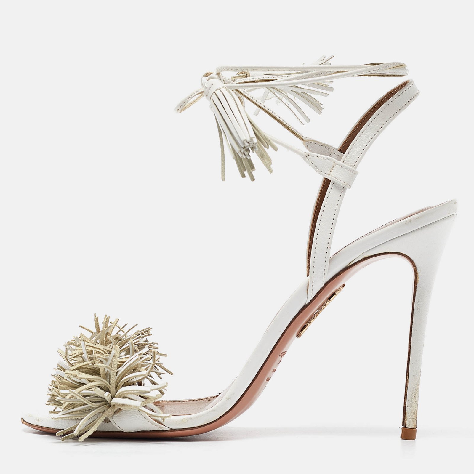 Aquazzura White Leather Wild Thing Ankle Tie Sandals Size 39