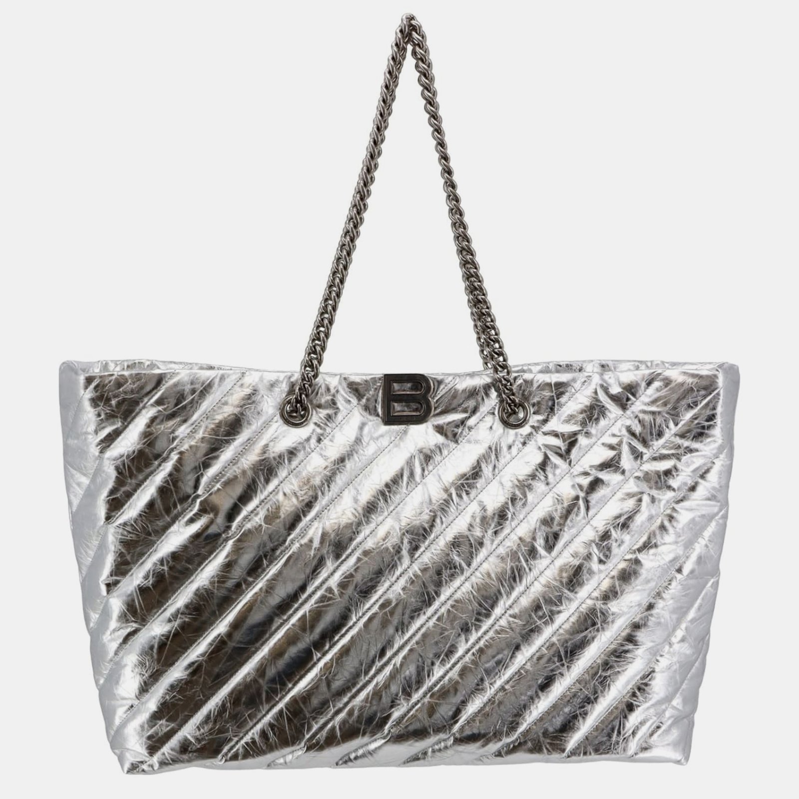 Balenciaga Silver Metallic Quilted Leather All Crush Shoulder Bag