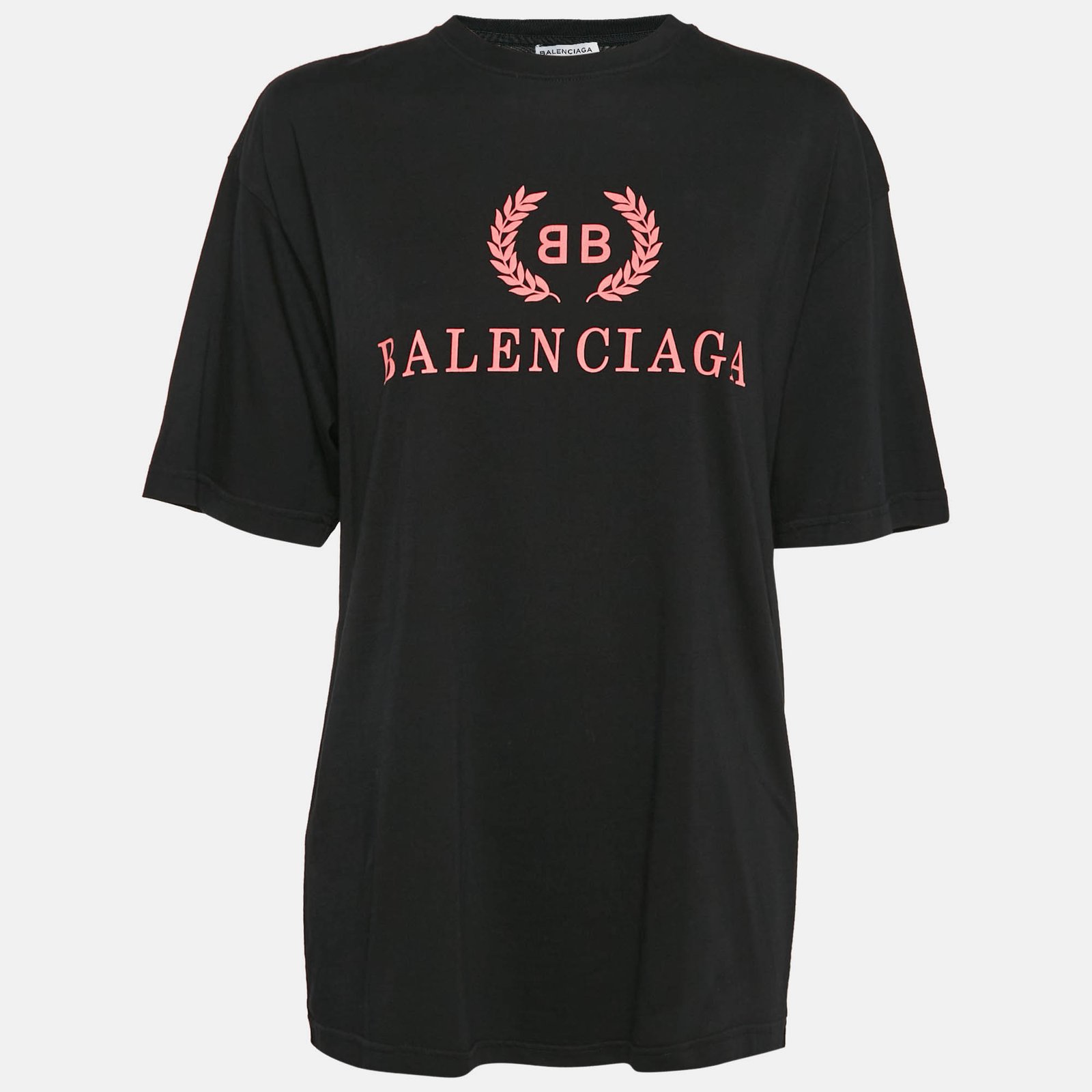 Balenciaga Black Logo Print Cotton Jersey Oversized T-Shirt XS
