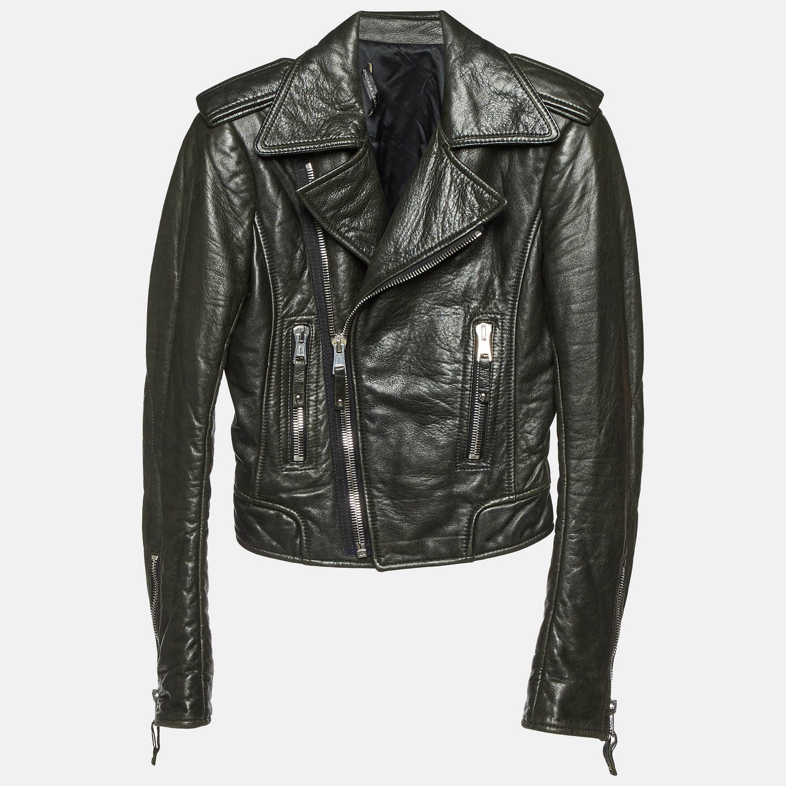 Balenciaga Black Leather Zip-Up Biker Jacket S