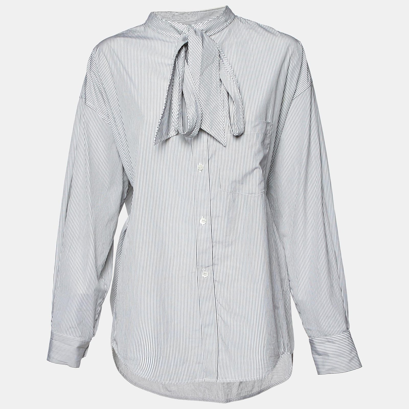 Balenciaga Black/White Logo Print Stripe Cotton Oversized Shirt S