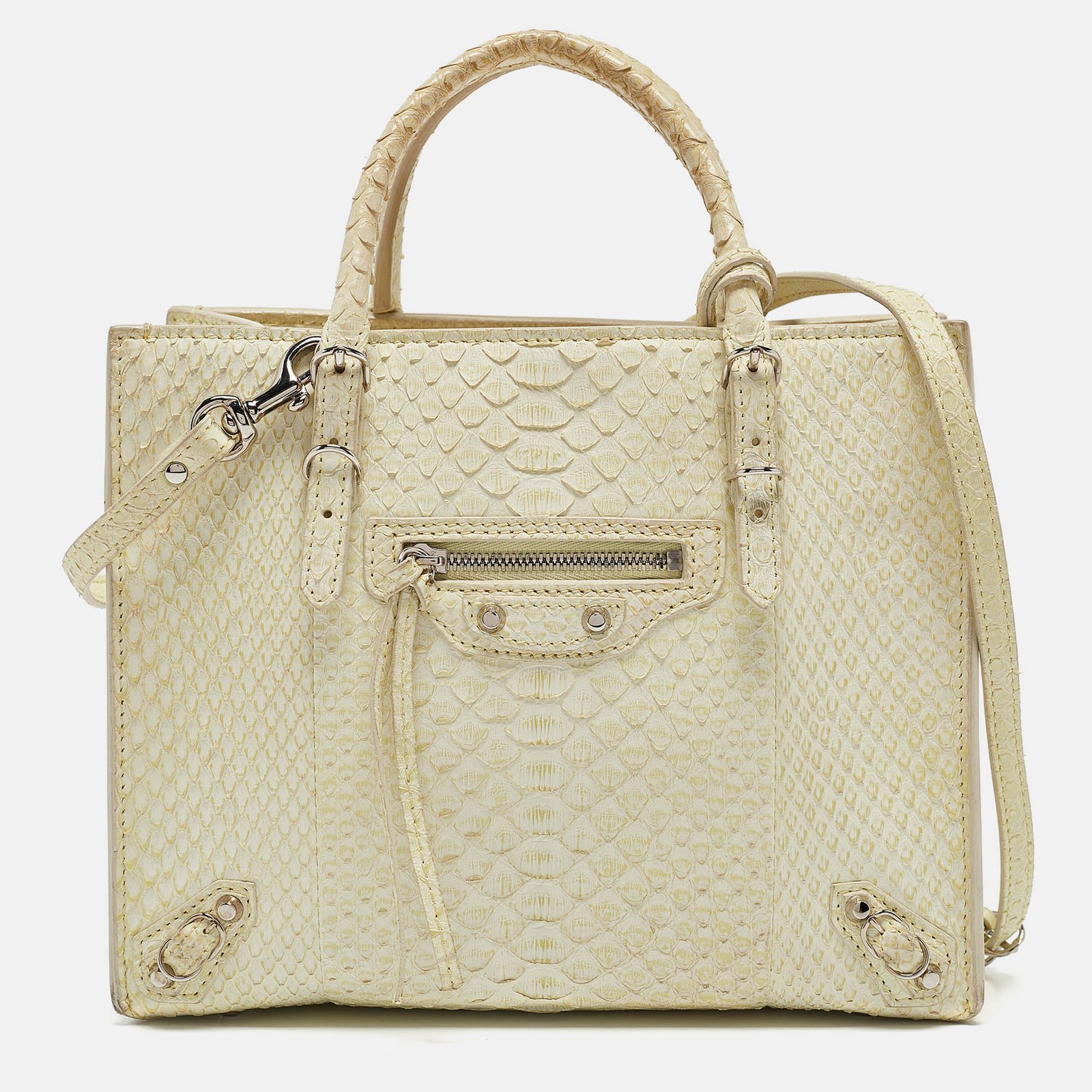 Balenciaga Light Yellow Snakeskin Mini Papier A4 Tote