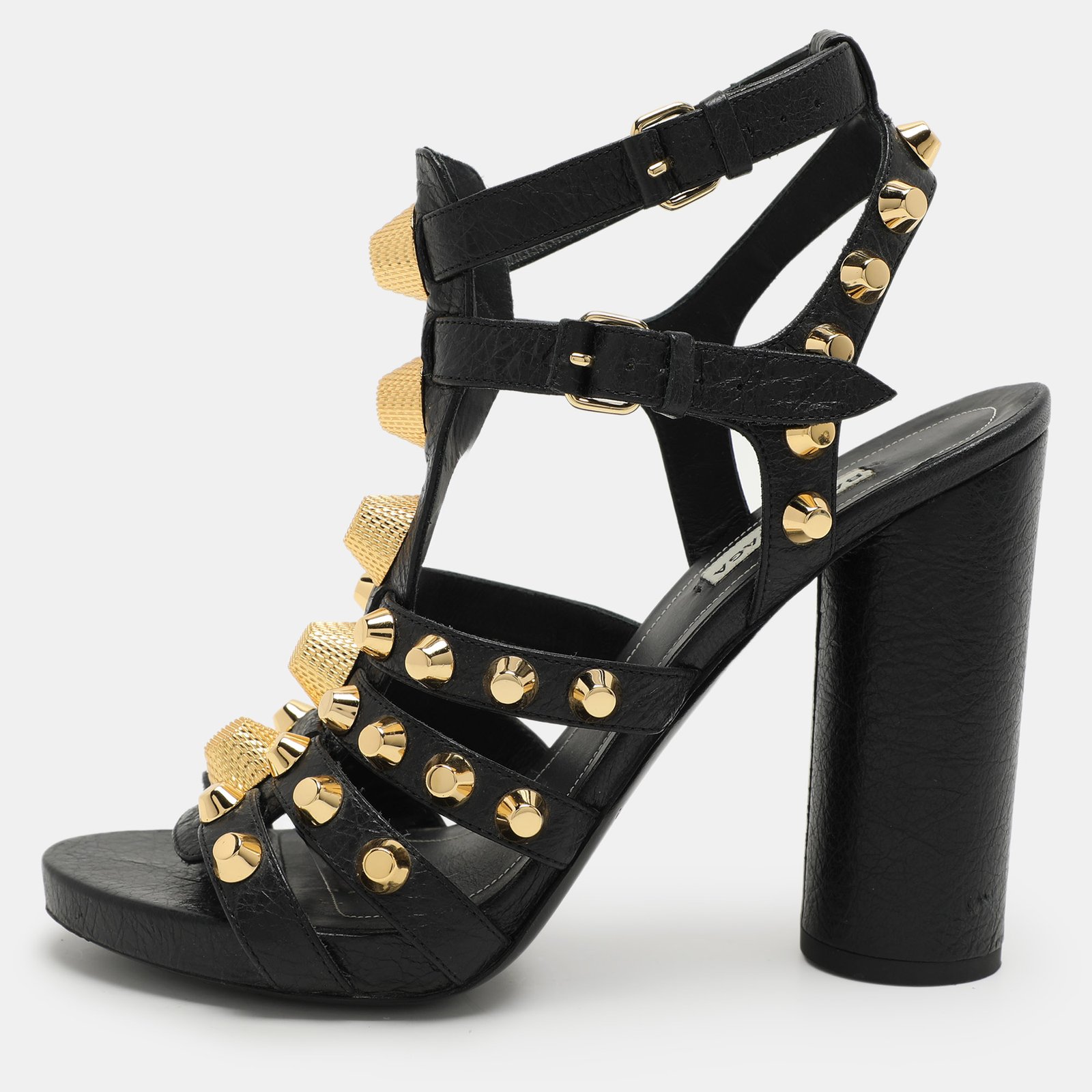 Balenciaga Black Leather Arena Ankle Strap Sandals Size 38