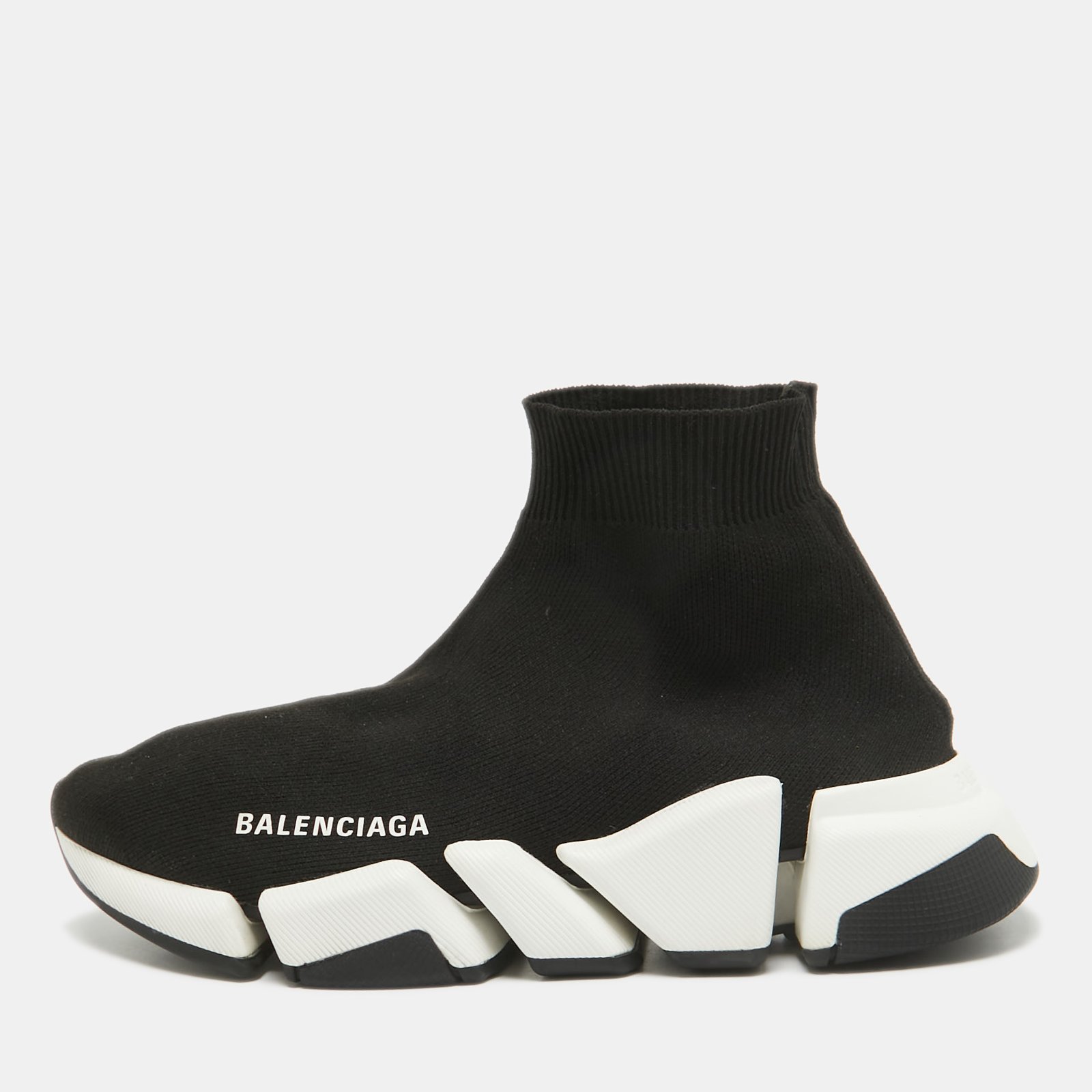 Balenciaga Black Knit Fabric Speed Trainer Slip On Sneakers Size 37