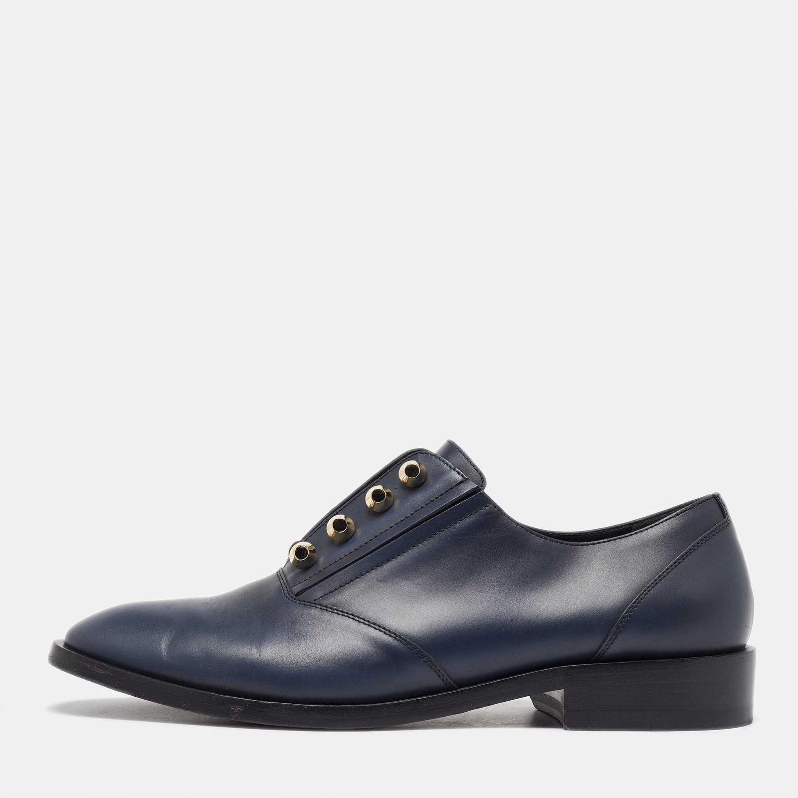 Balenciaga Navy Blue Leather Pierced Oxfords Size 41