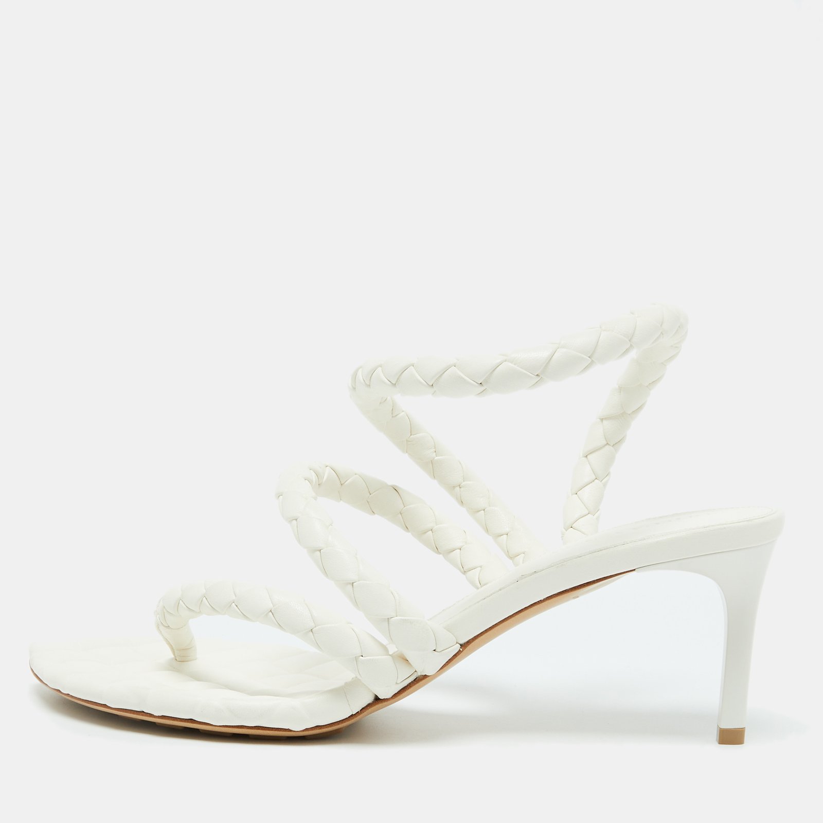 Bottega Veneta White Leather Leaf Sandals Size 40