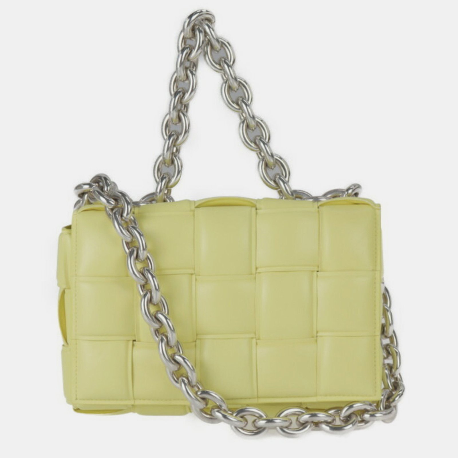 Bottega Veneta Lambskin Yellow Intrecciato Chain Cassette Shoulder Bag