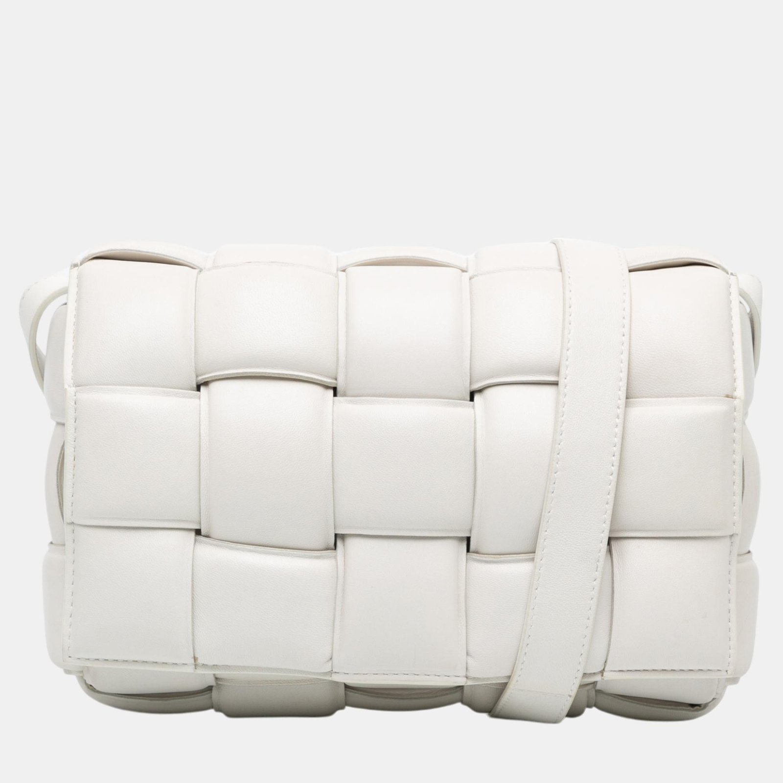 Bottega Veneta White Calfskin Intrecciato Padded Cassette Crossbody