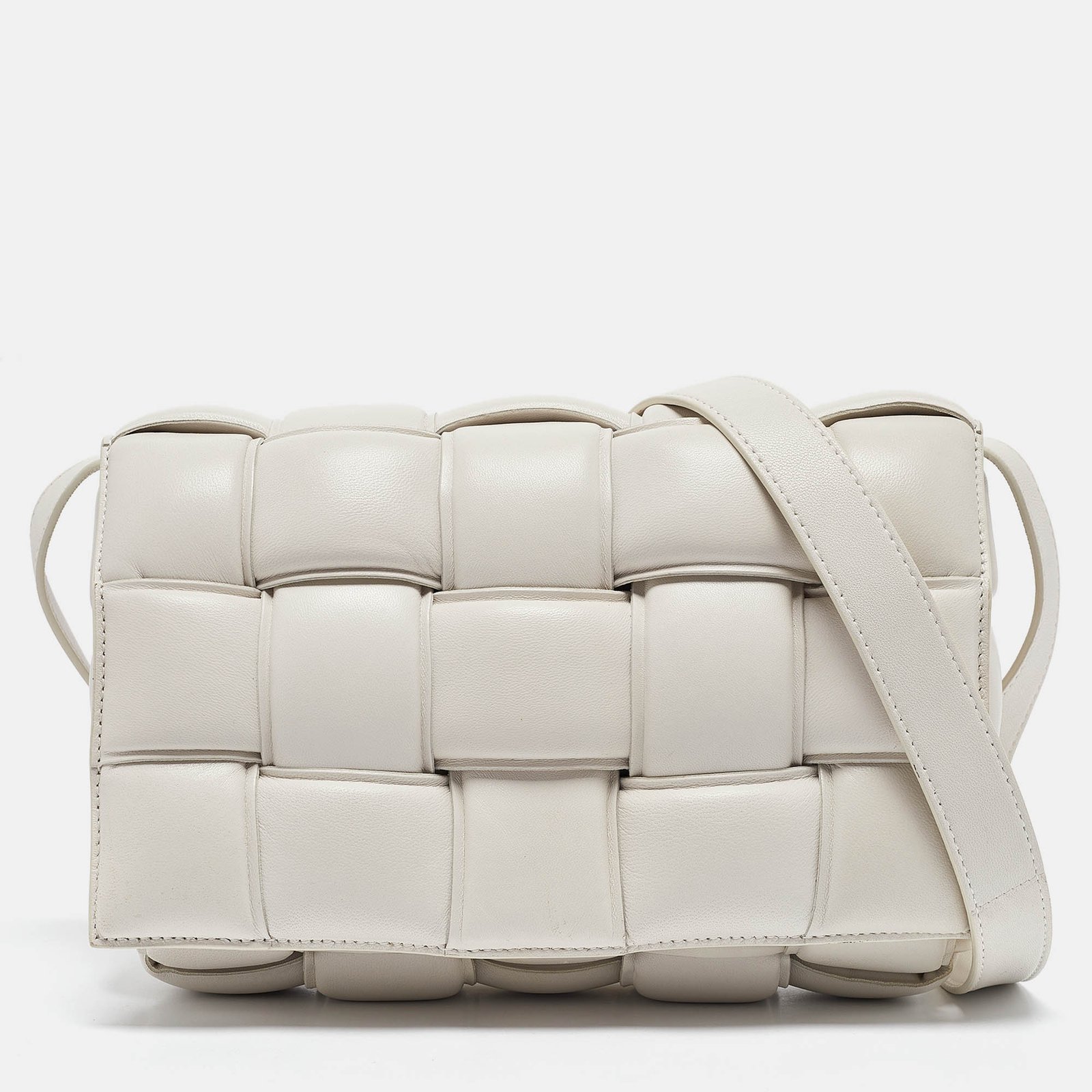 Bottega Veneta White Padded Leather Cassette Shoulder Bag