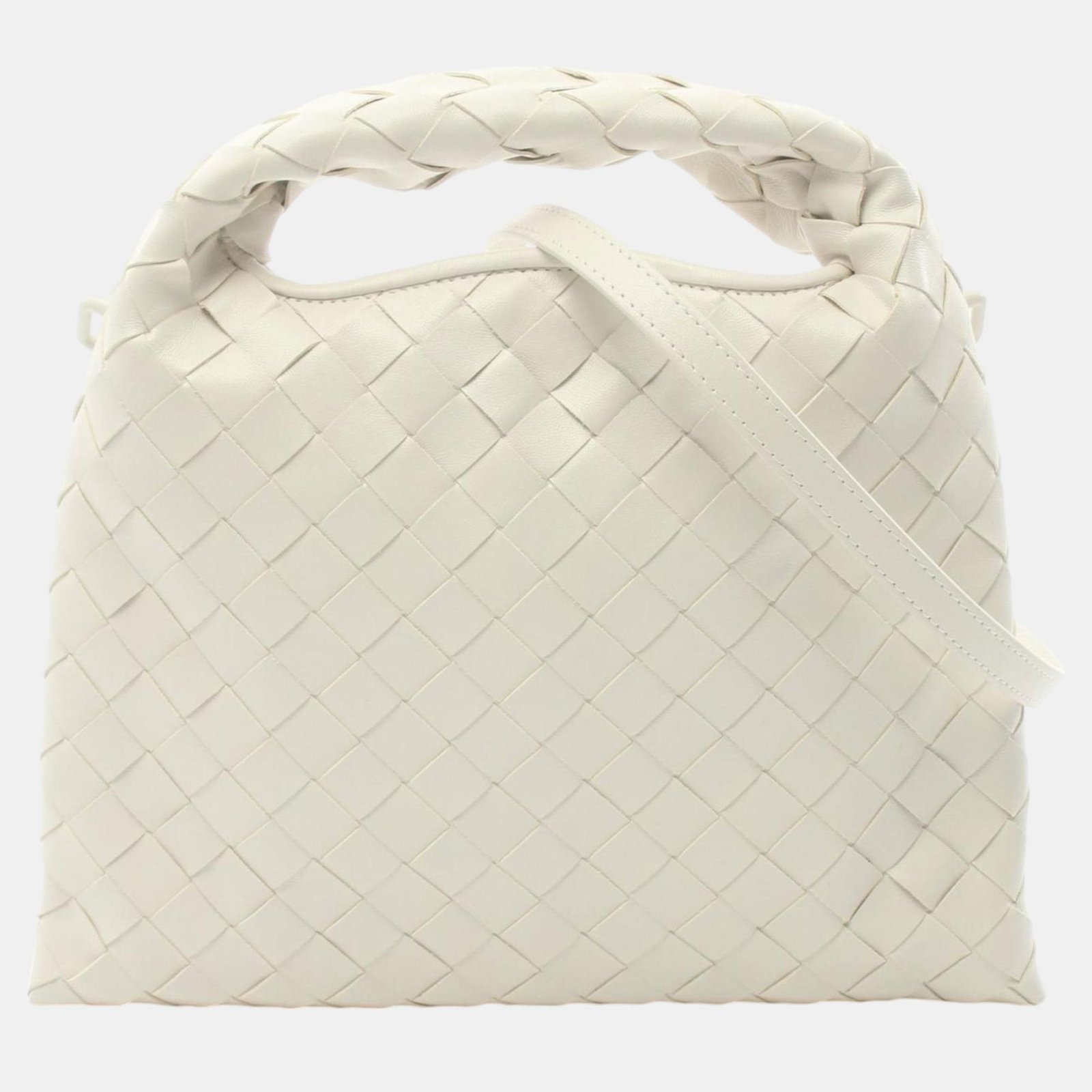 Bottega Veneta White Leather Mini Hop Intrecciato Shoulder Bag