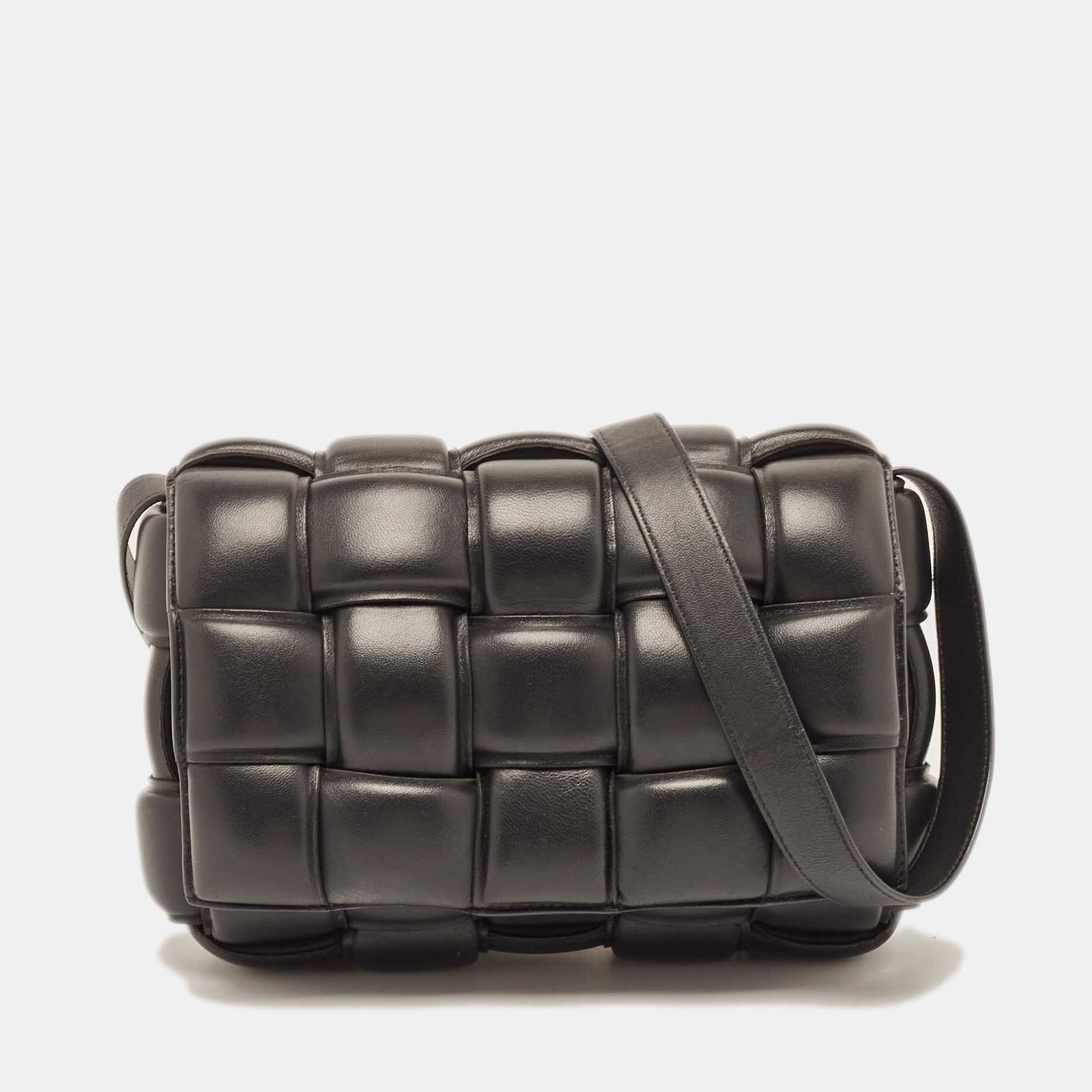 Bottega Veneta Black Intrecciato Leather Padded Cassette Shoulder Bag
