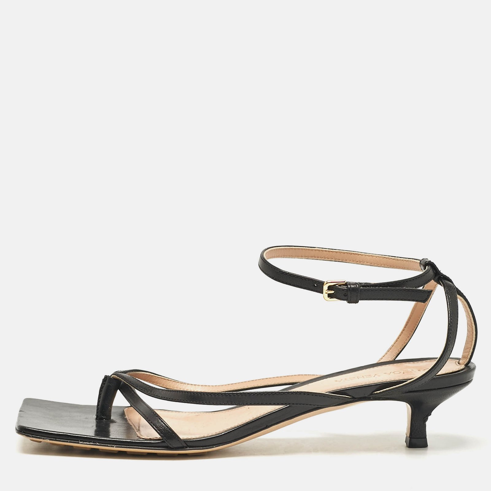 Bottega Veneta Black Leather Strech Ankle Strap Sandals Size 38