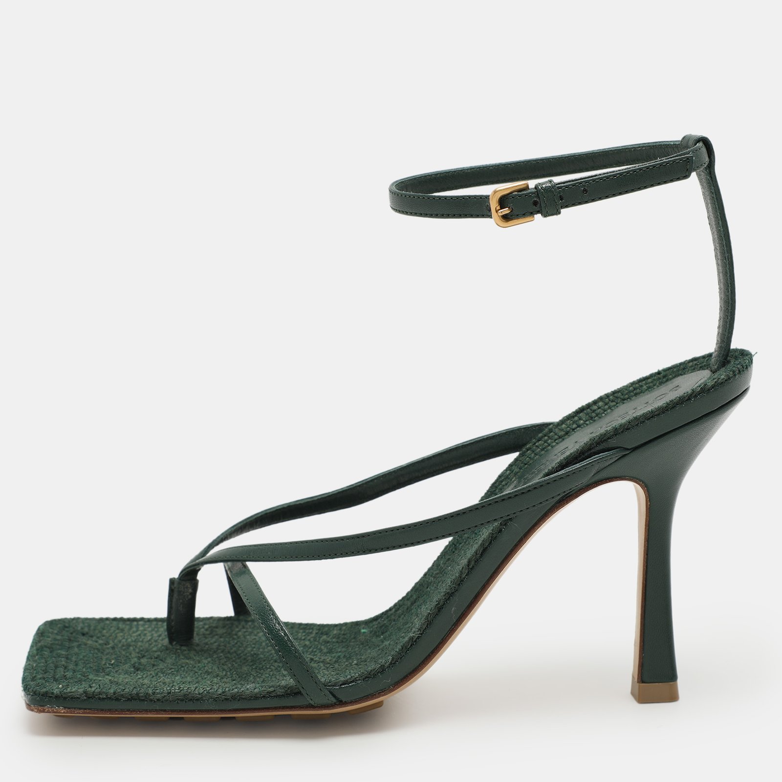 Bottega Veneta Green Leather Stretch Ankle Strap Sandals Size 37