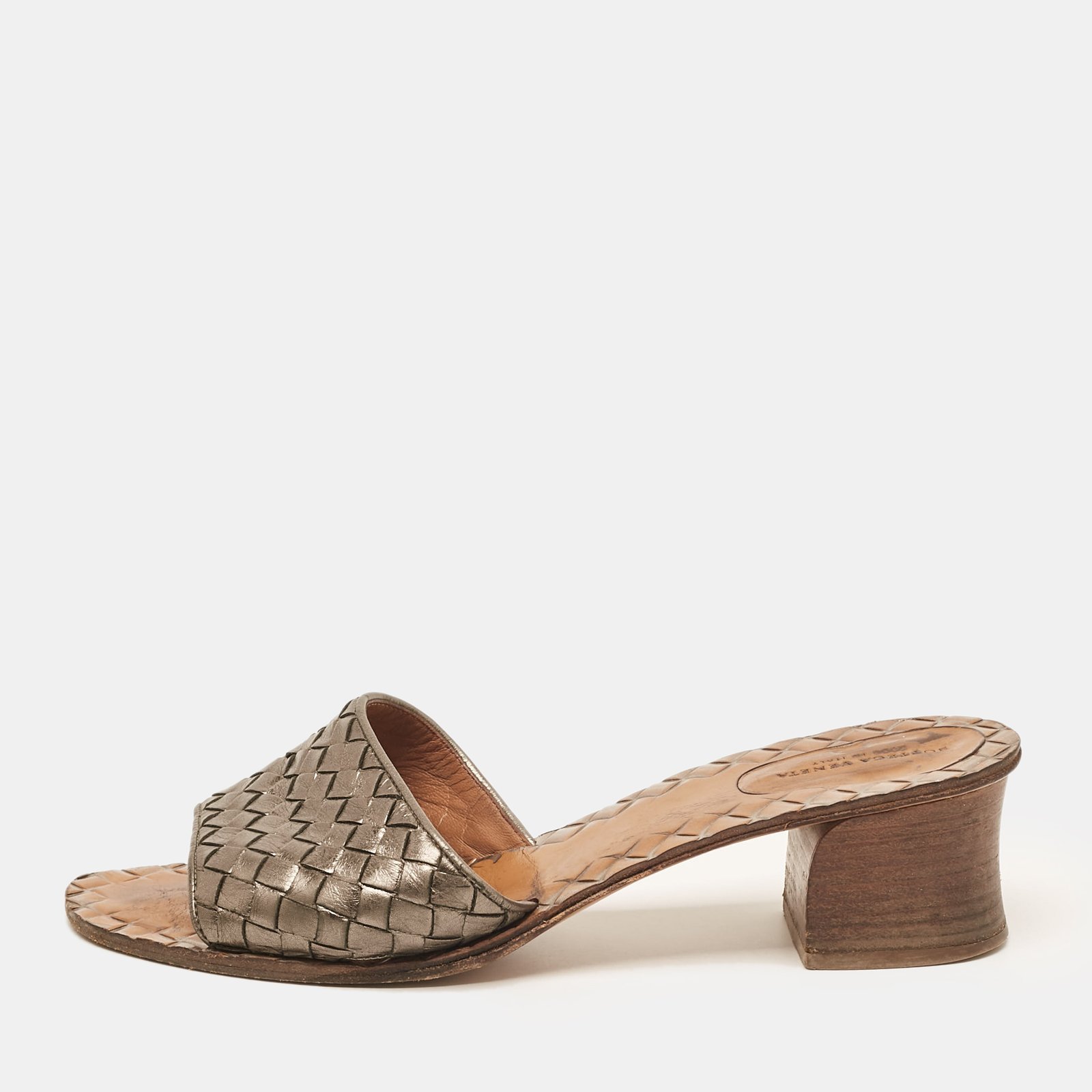 Bottega Veneta Metallic Intrecciato Leather Ravello Slide Sandals Size 40