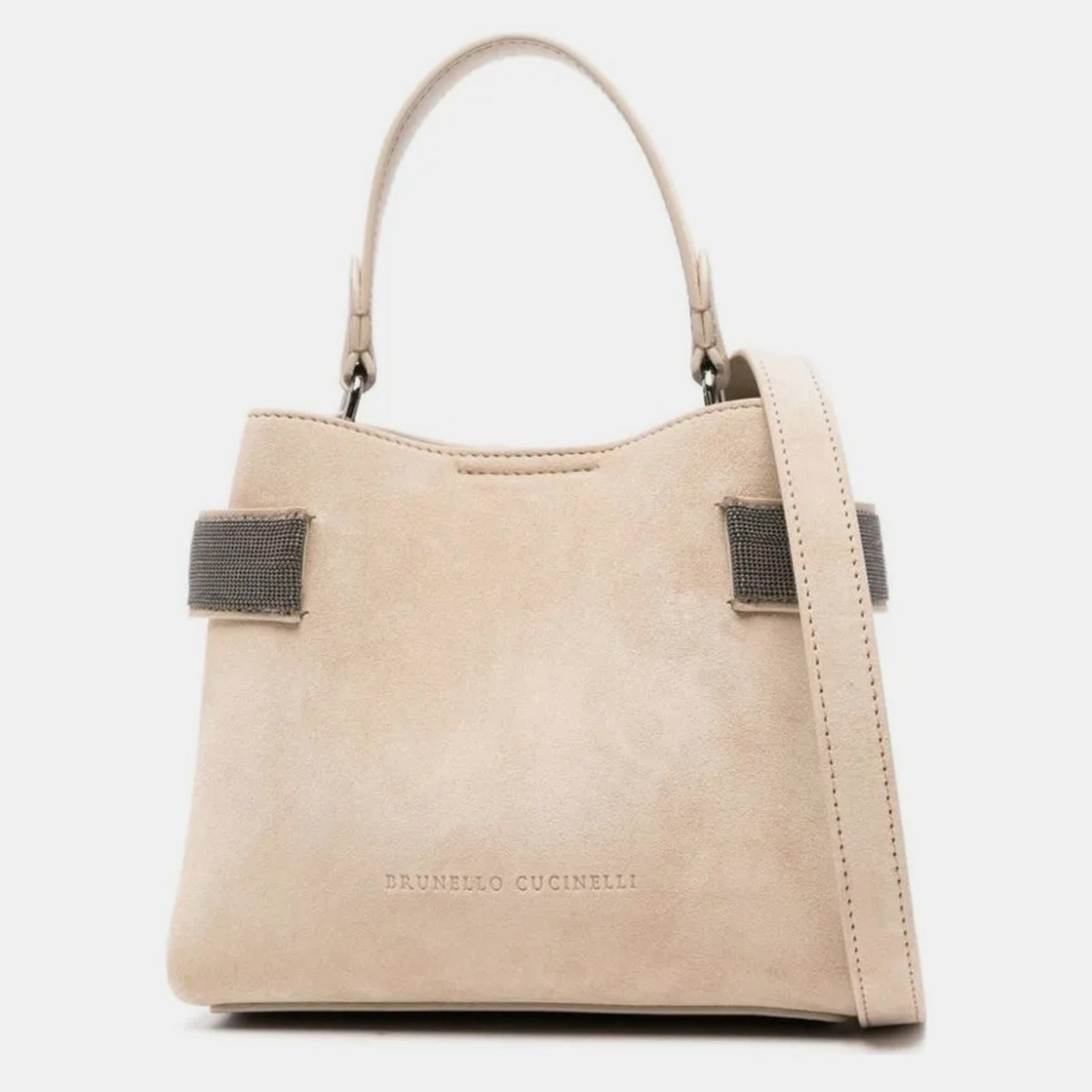 Brunello Cucinelli Beige calf suede single top handle bag