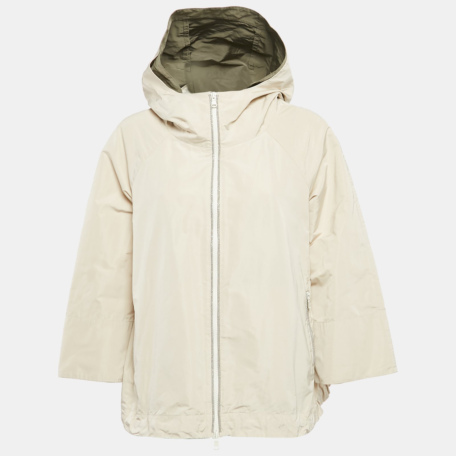 Brunello Cucinelli Beige Monili Synthetic Taffeta Swing Jacket M