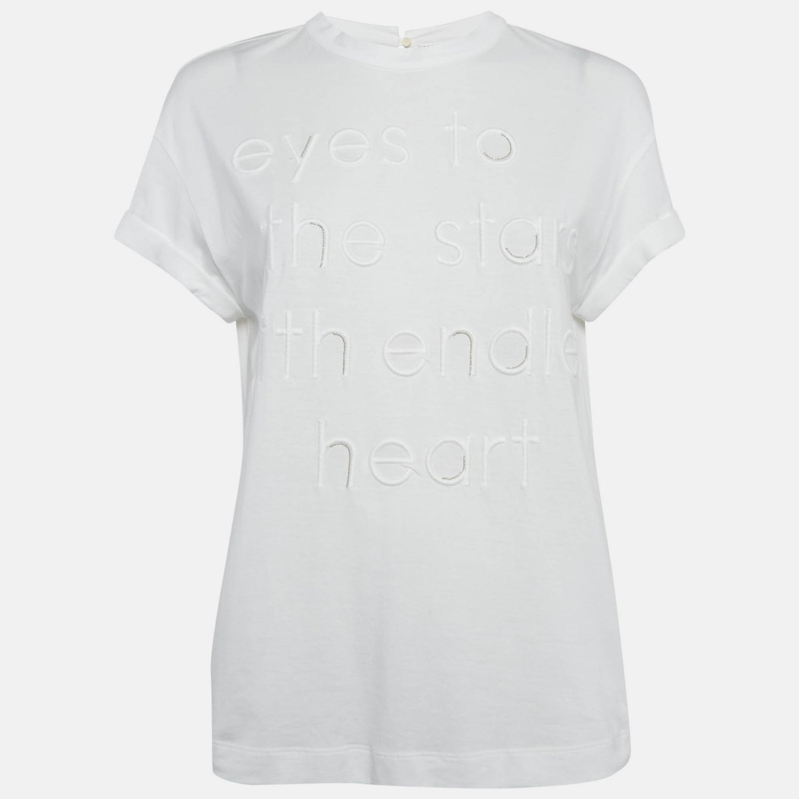 Brunello Cucinelli White Embroidered Cotton Jersey T-Shirt M