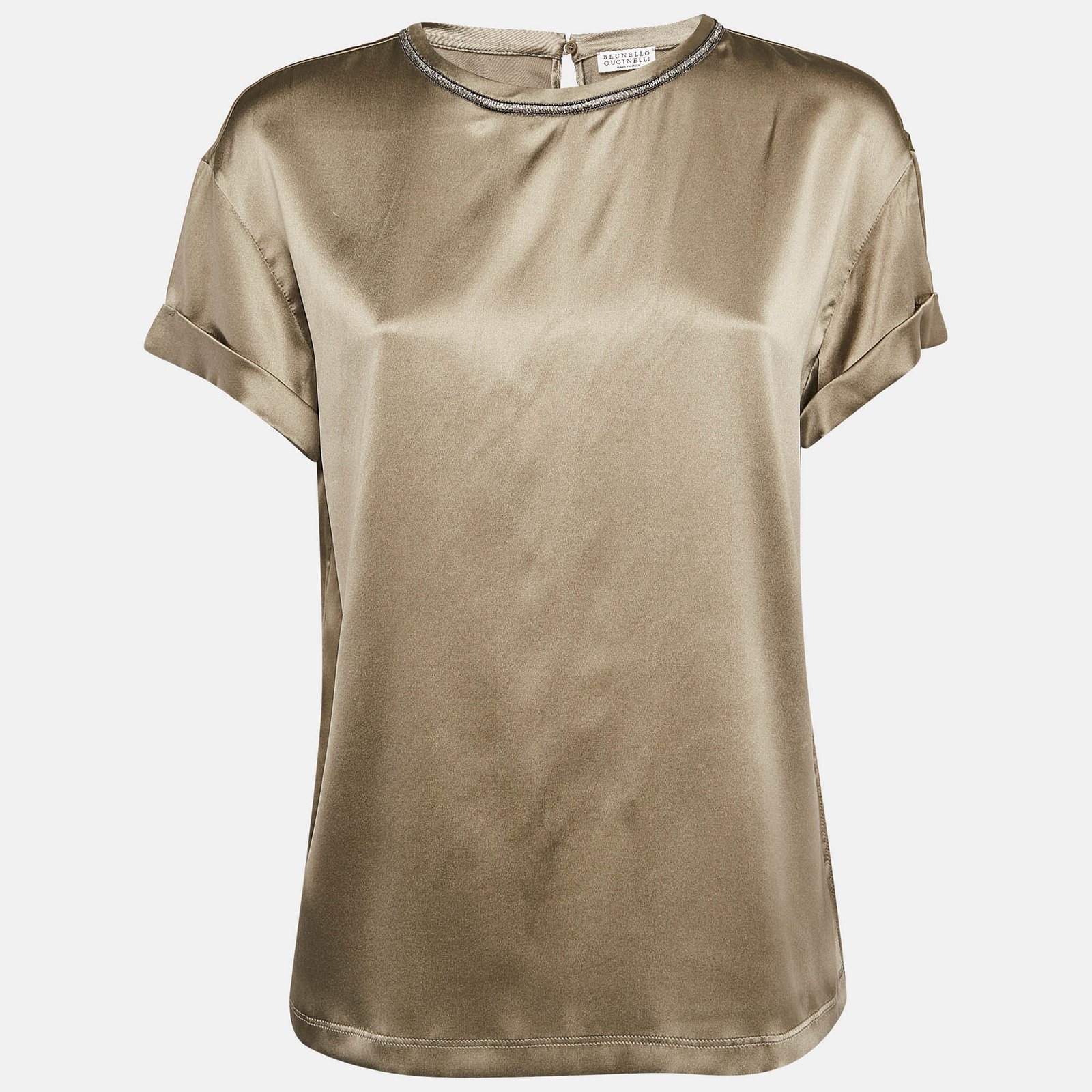 Brunello Cucinelli Khaki Green Silk Monili Beads Top M