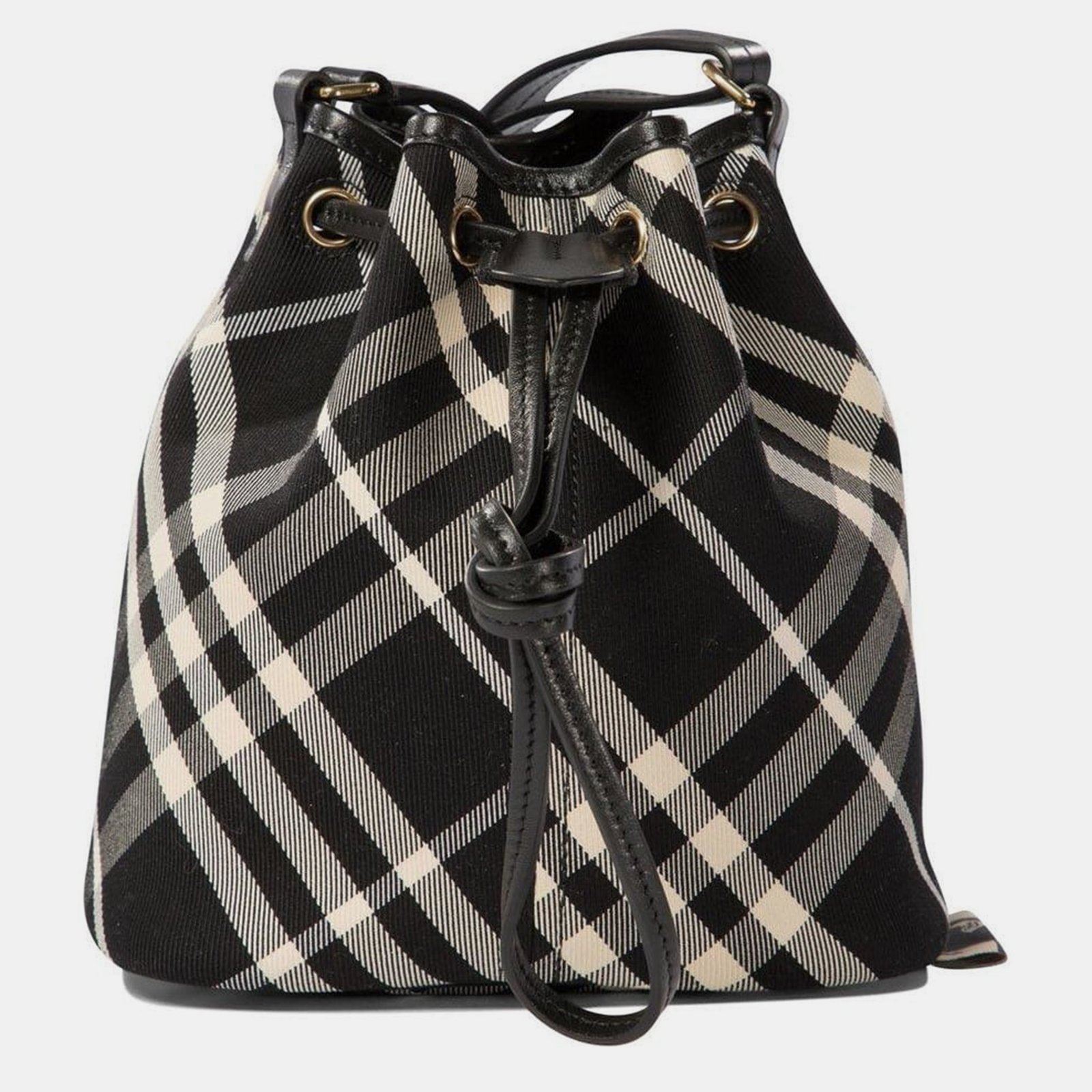 Burberry black/white Checked Drawstring Mini Bucket Bag