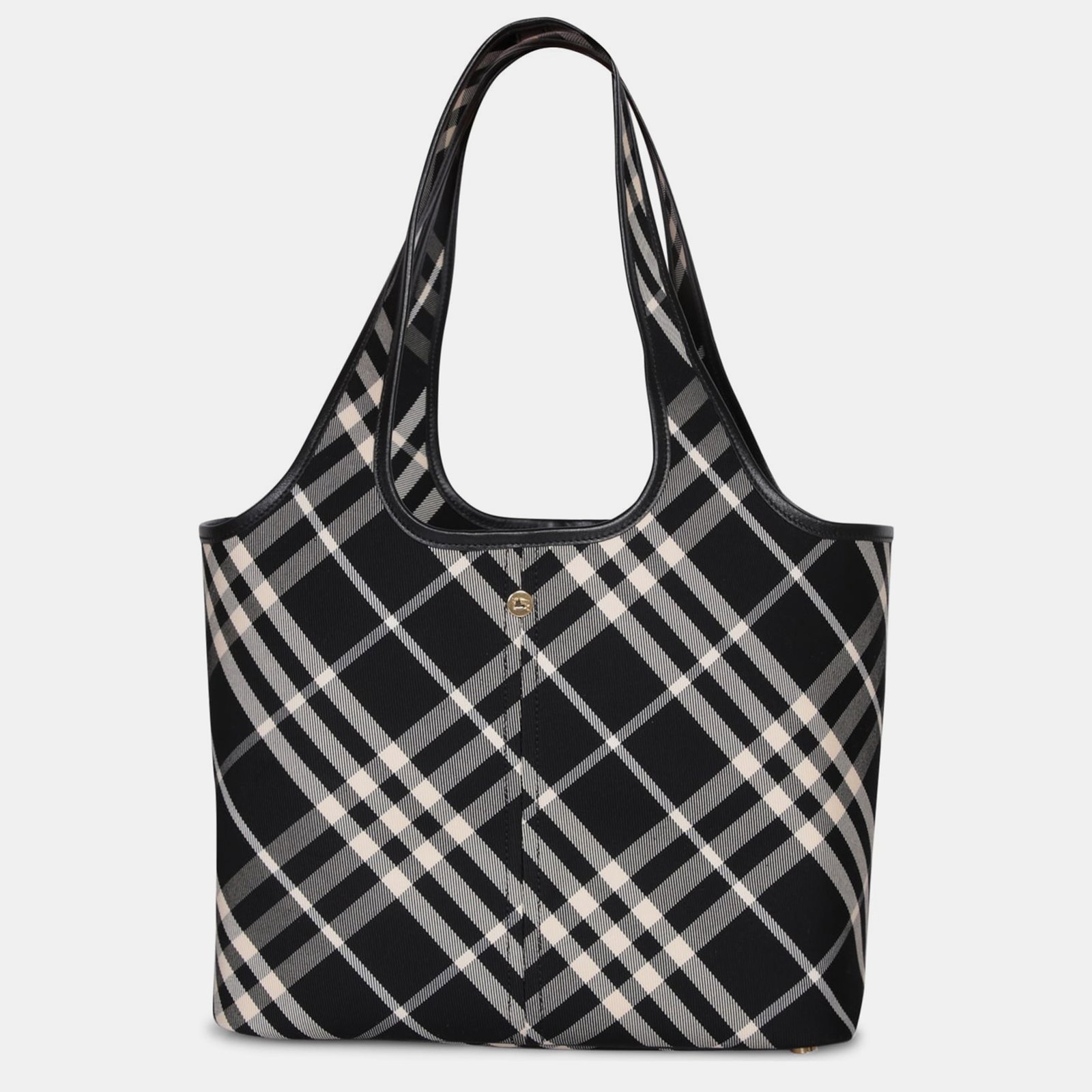 Burberry Black/White Embroidered Check Canvas Small Shopping Bag