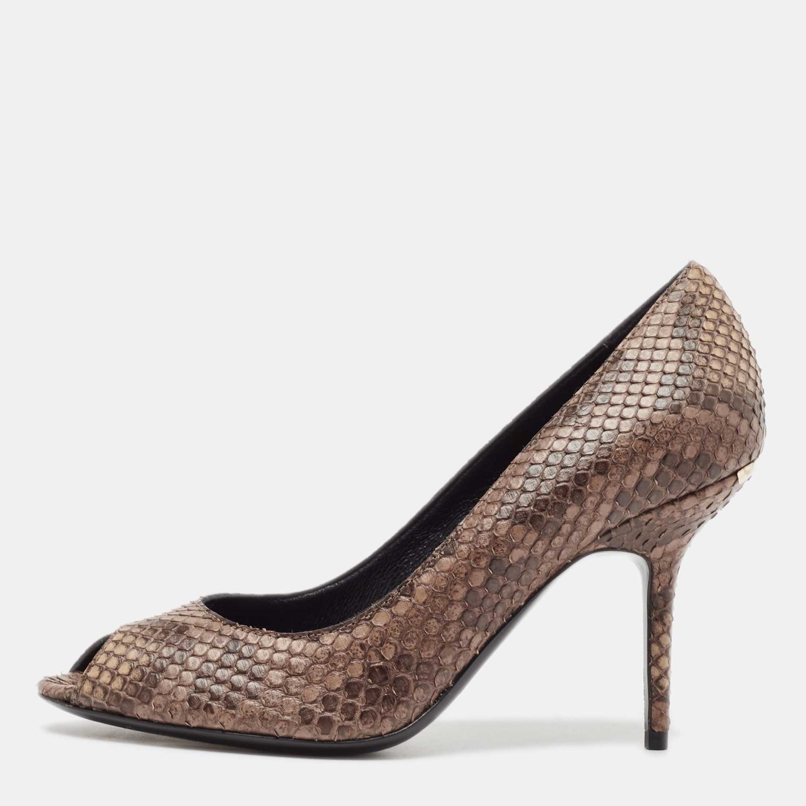 Burberry Brown Python Leather Peep Toe Pumps Size 37.5