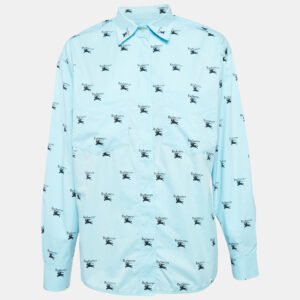 Burberry Blue Logo Print Cotton Oversized Shirt S