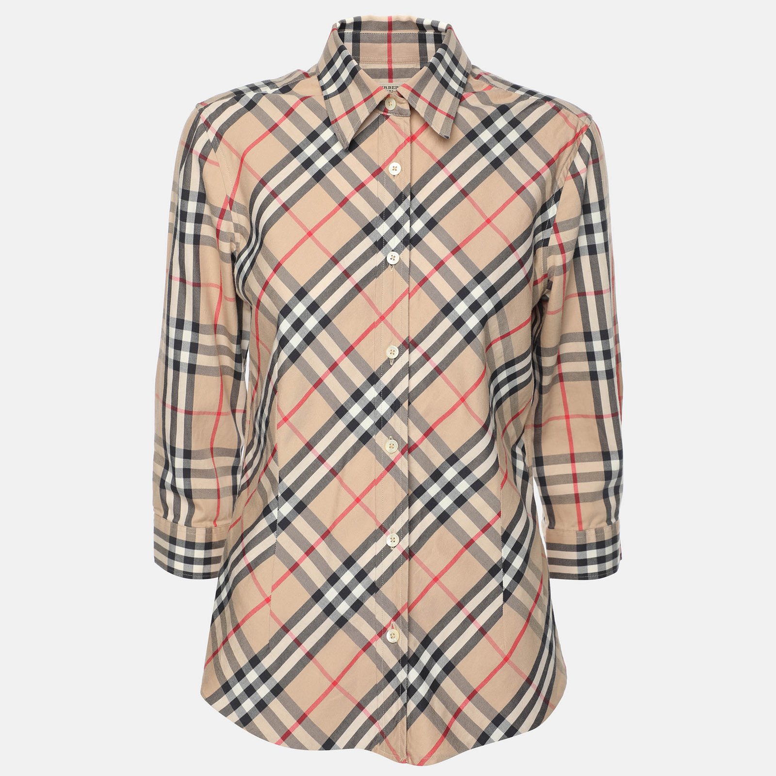 Burberry Beige House Check Cotton Blend Long Sleeve Shirt S