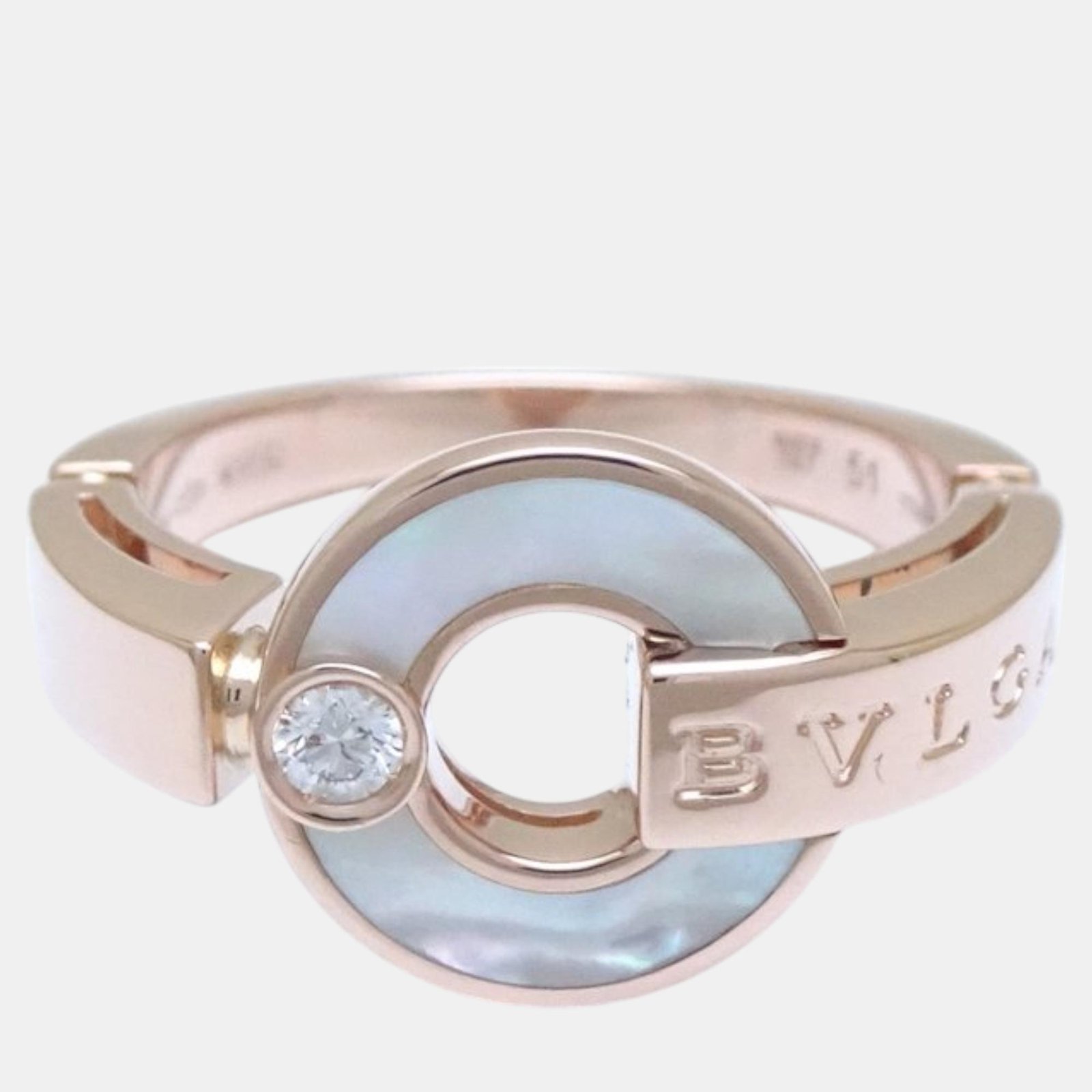 Bvlgari Openwork Ring 18K Pink Gold Pearl Diamond EU 50.5