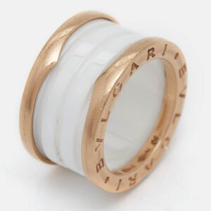 Bvlgari B.Zero1 4-Band White Ceramic 18k Rose Gold Ring Size 50