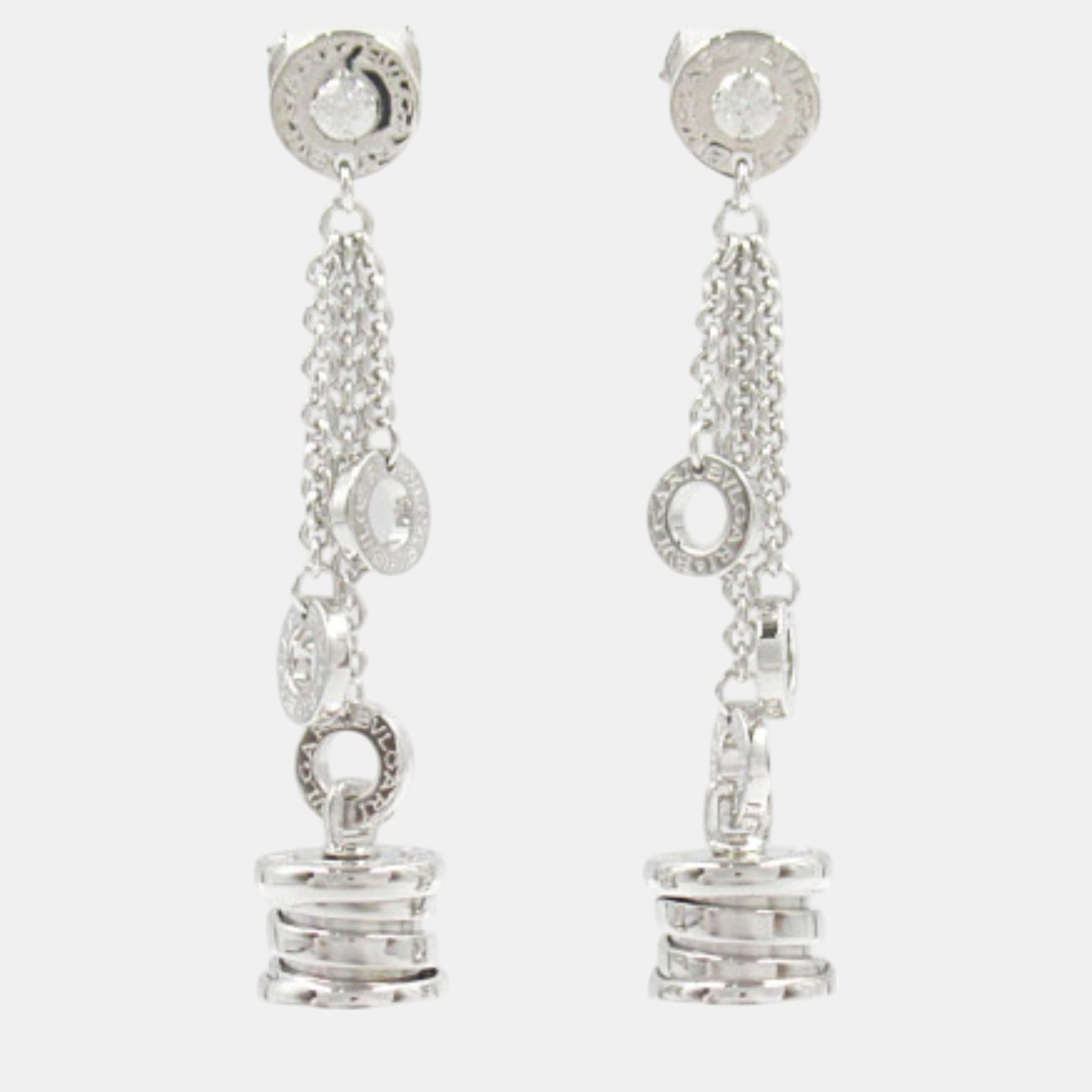 Bvlgari B-zero1 Diamond Earrings 18k White Gold Clear Metal