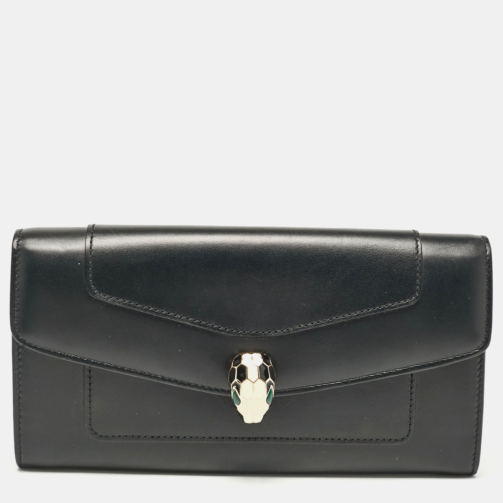 Bvlgari Black Leather Serpenti Forever Continental Wallet