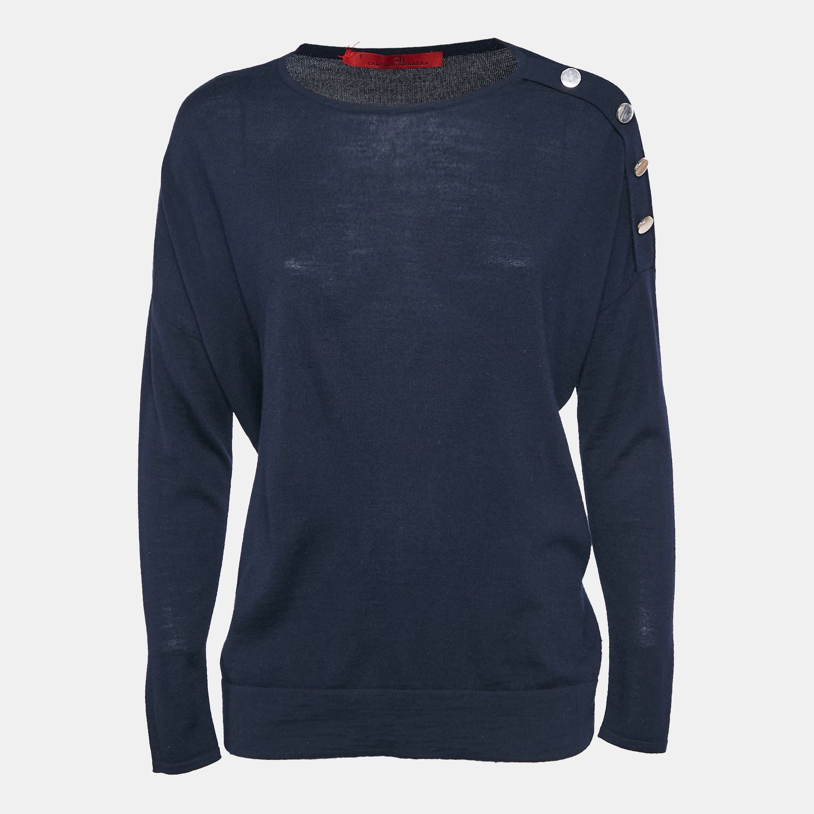 Carolina Herrera Navy Blue Knit Full Sleeve Sweater S