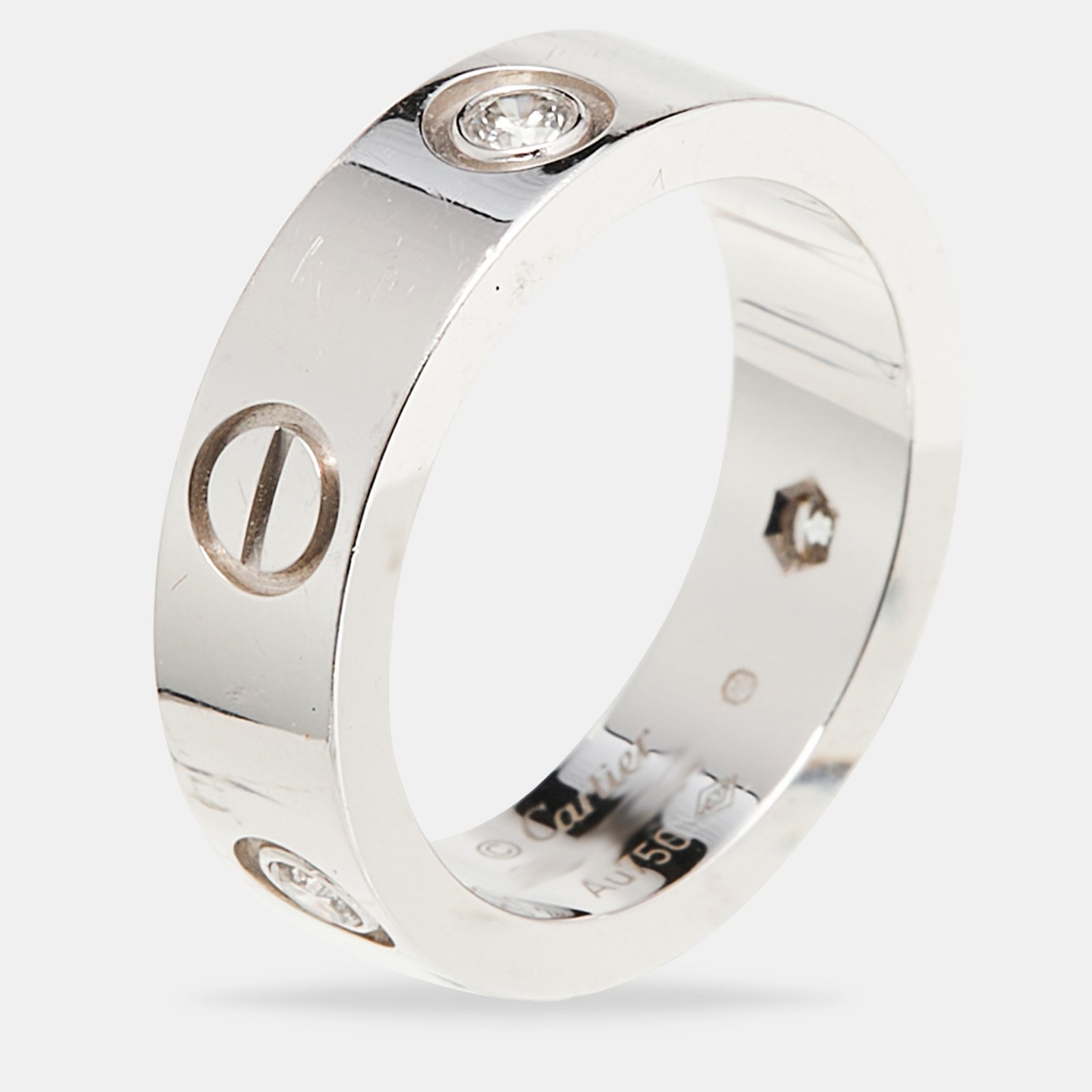 Cartier Love 3 Diamond 18k White Gold Ring Size 53