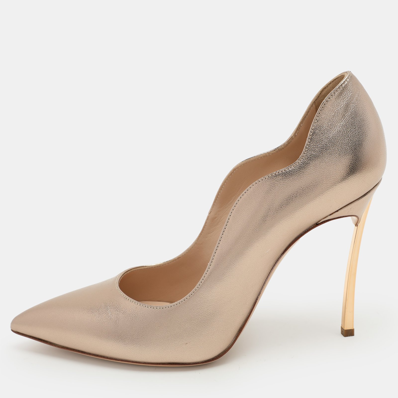 Casadei Metallic Rose Gold Leather Pointed Toe Pumps Size 38