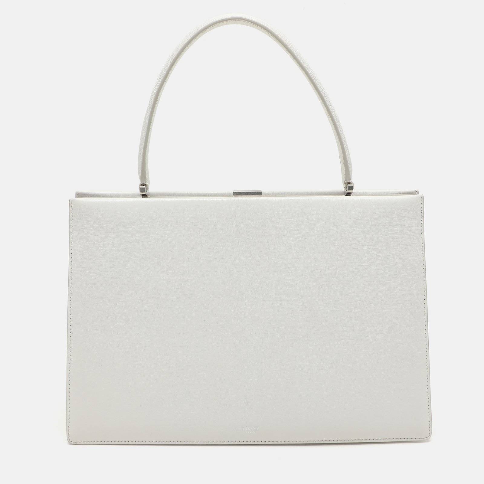 Celine White Leather Medium Clasp Top Handle Bag