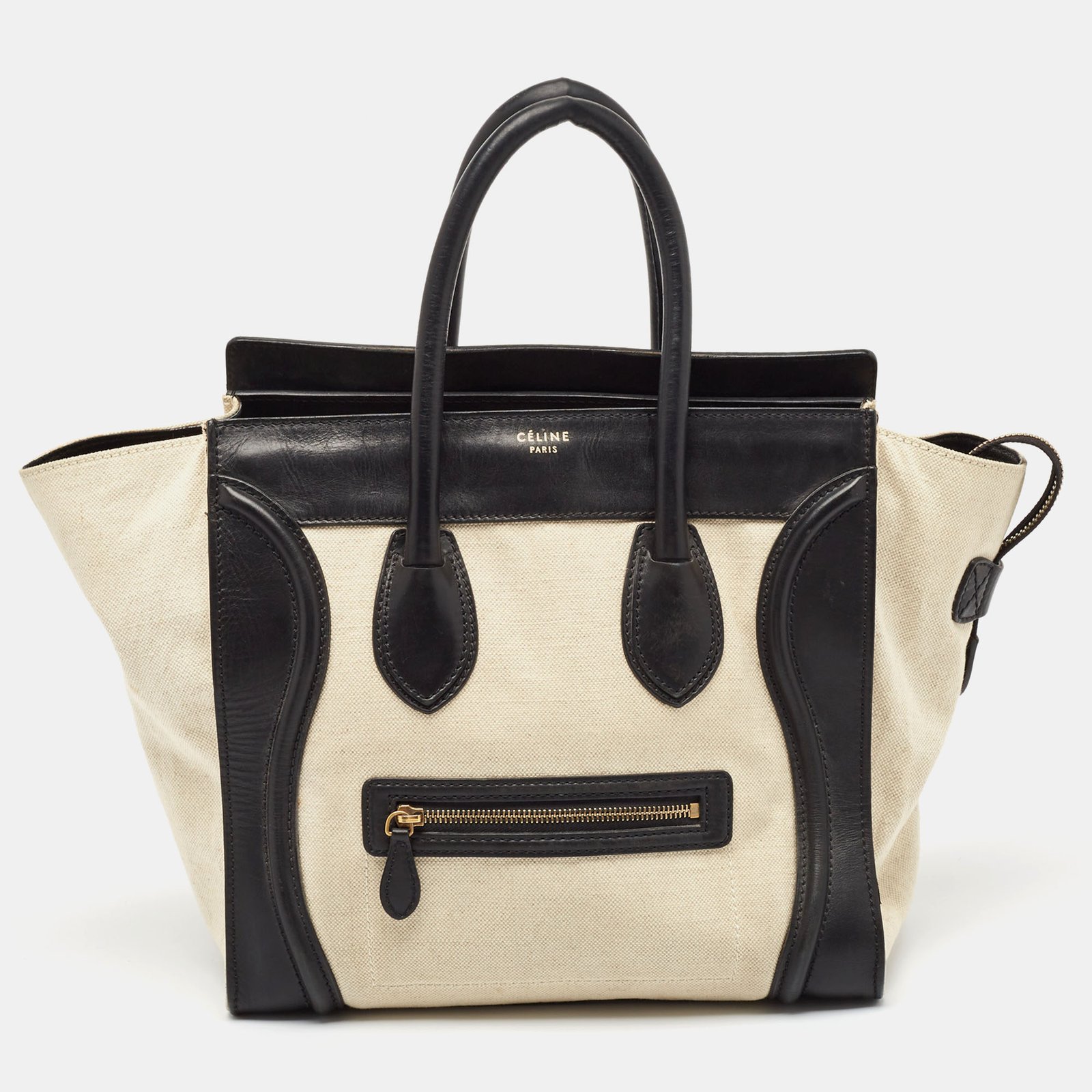 Celine Black/Off-White Canvas and Leather Mini Luggage Tote